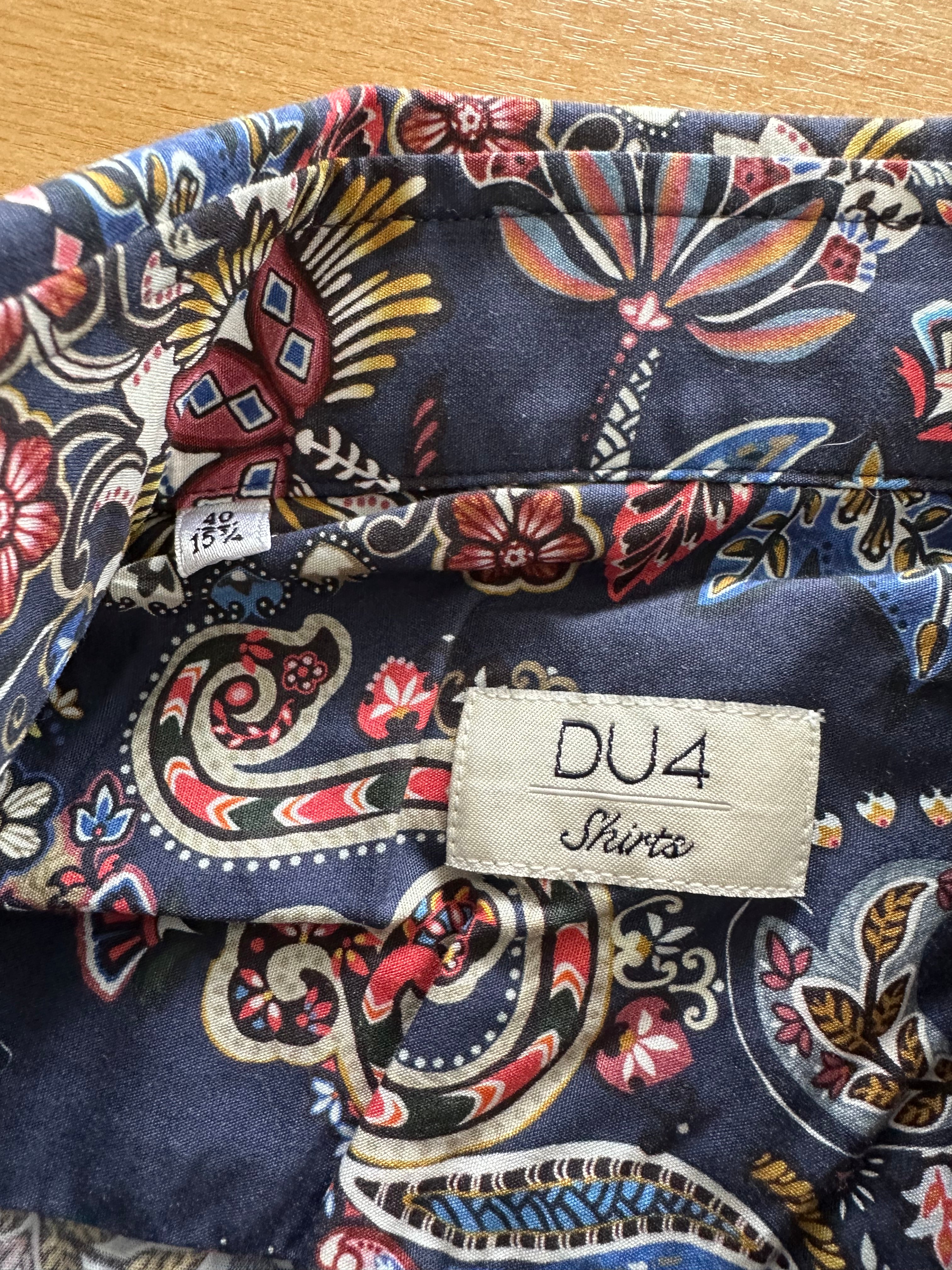 DU4 Men’s Slim-Fit Shirt 40 Navy Floral Print – Very Good Condition