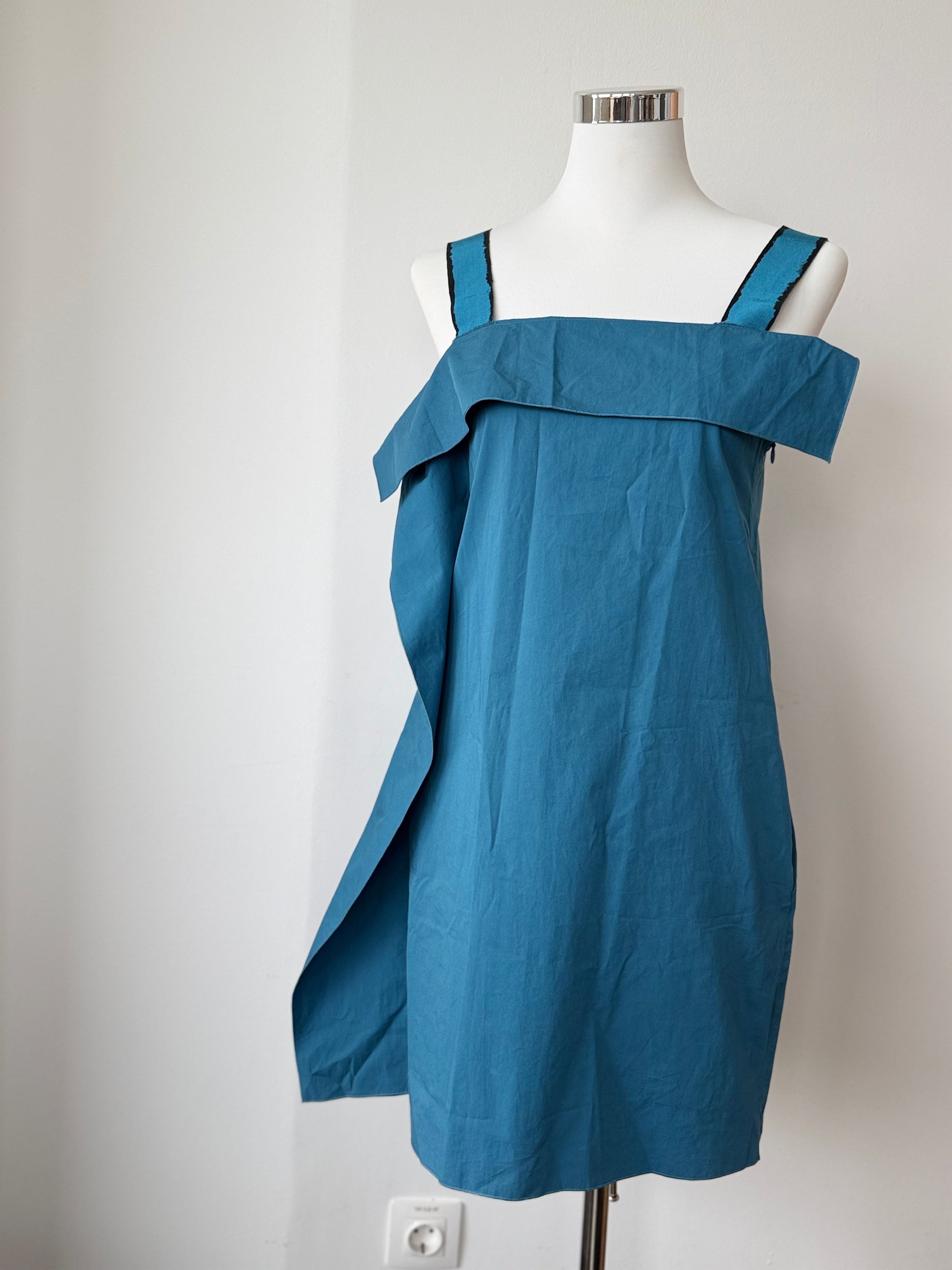 Bottega Veneta Kleid IT 40 – asymmetrisch, Volants, Baumwolle, Ägäisblau, gut