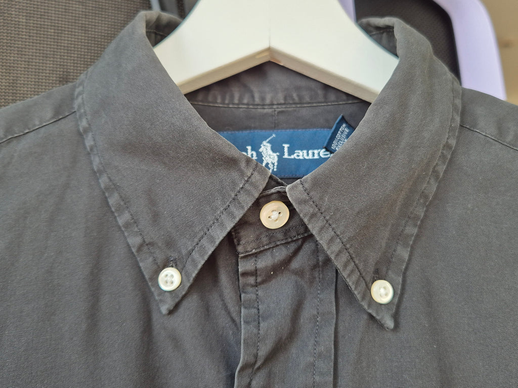 Ralph Lauren Classic Fit Shirt S Black Purple Logo 100% Cotton Good Condition
