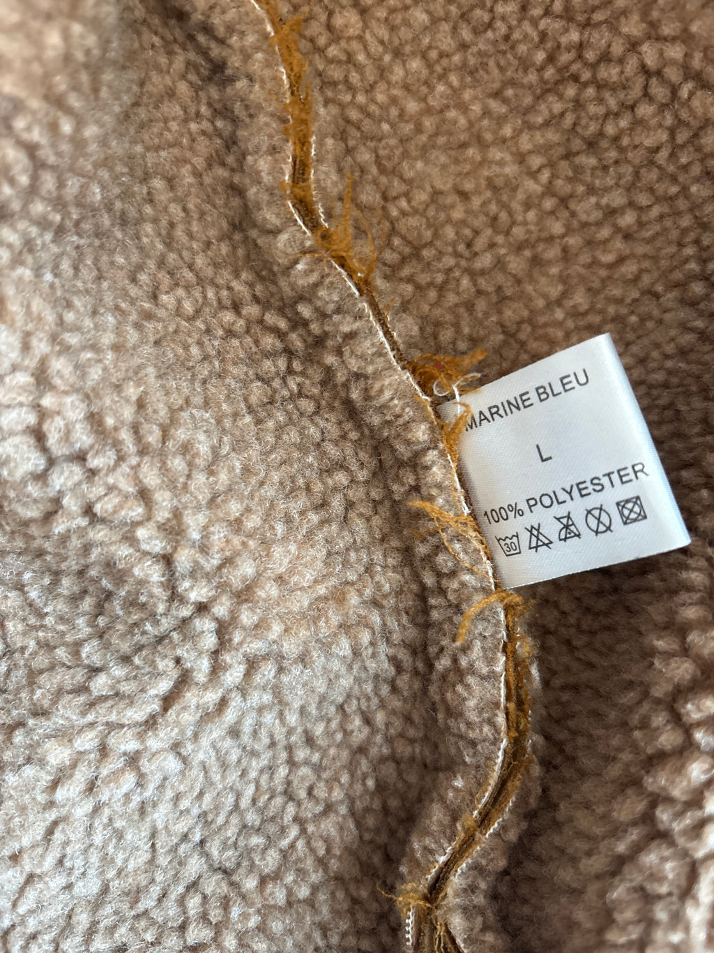 Vintage Marine Bleu Sheepskin Coat (L) – Caramel Brown, Good Condition
