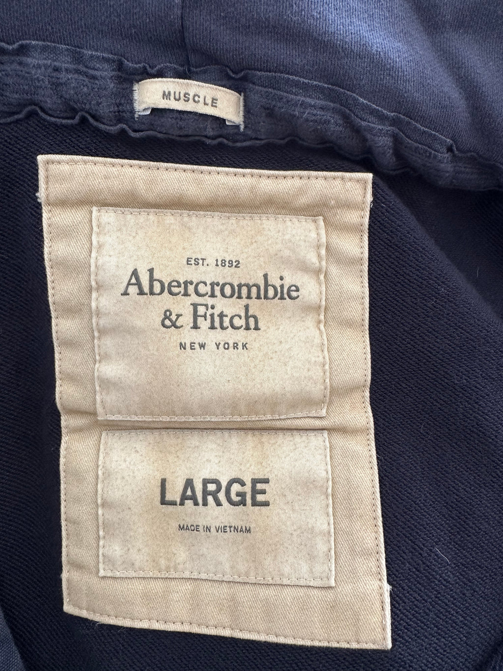 Abercrombie & Fitch Navy Button-Up Hoodie Jacke L MUSCLE, guter Zustand