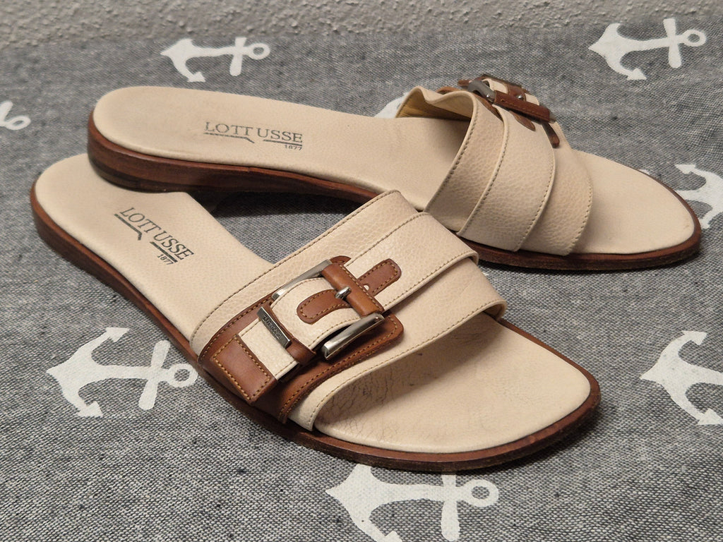 Lottusse Leder-Pantoletten EU 39 | Beige/Braun | Guter Zustand