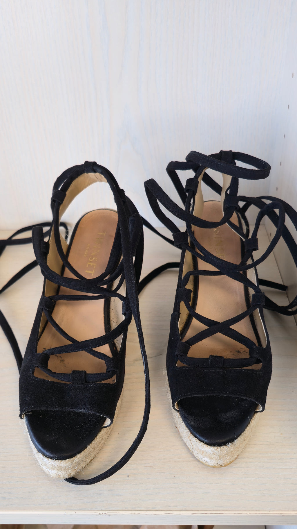 Twinset black suede wedge espadrilles EU 38, good condition with box