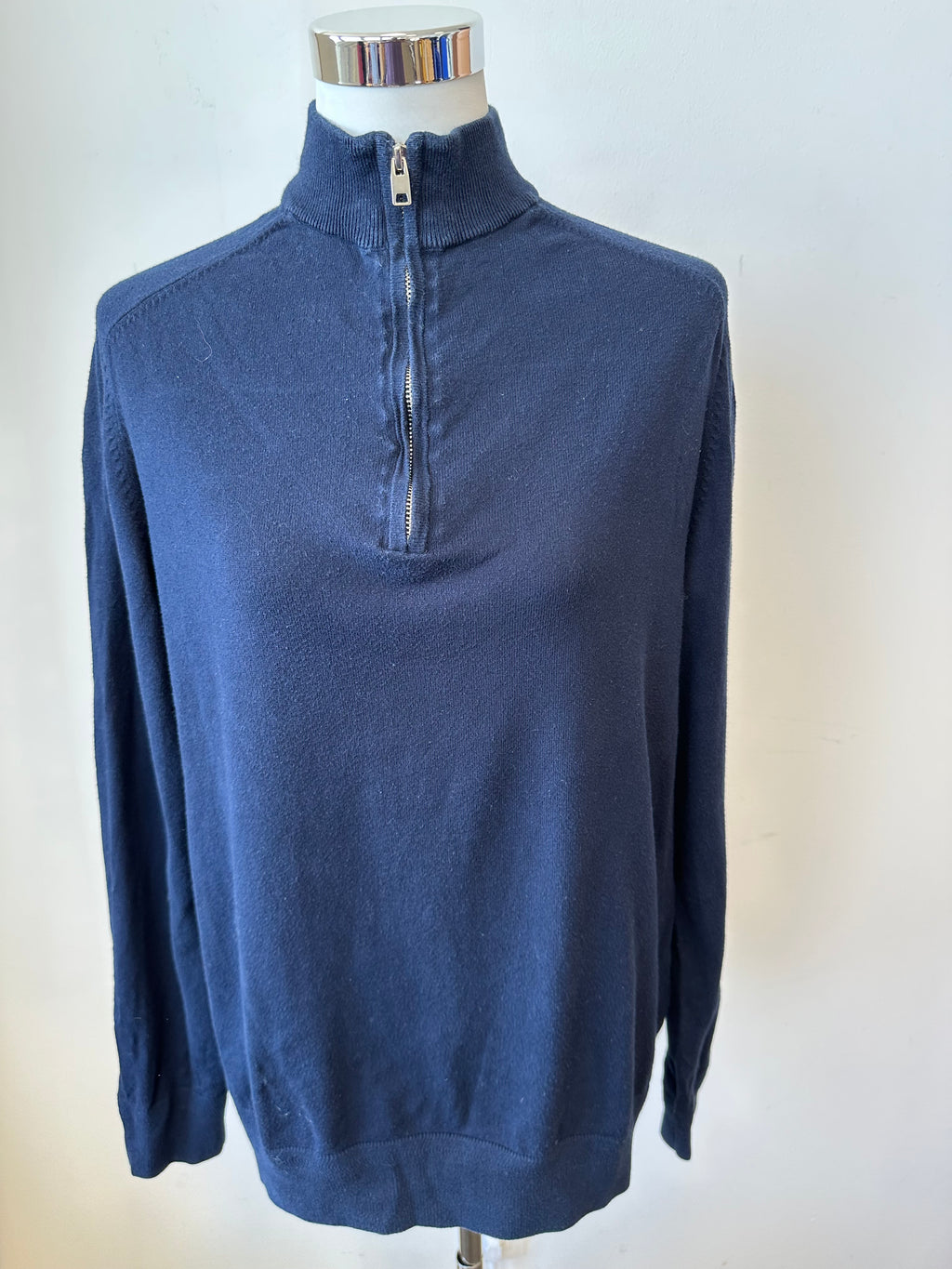 Bruun & Stengade Quarter-Zip Pullover – Navy, Größe L, Guter Zustand