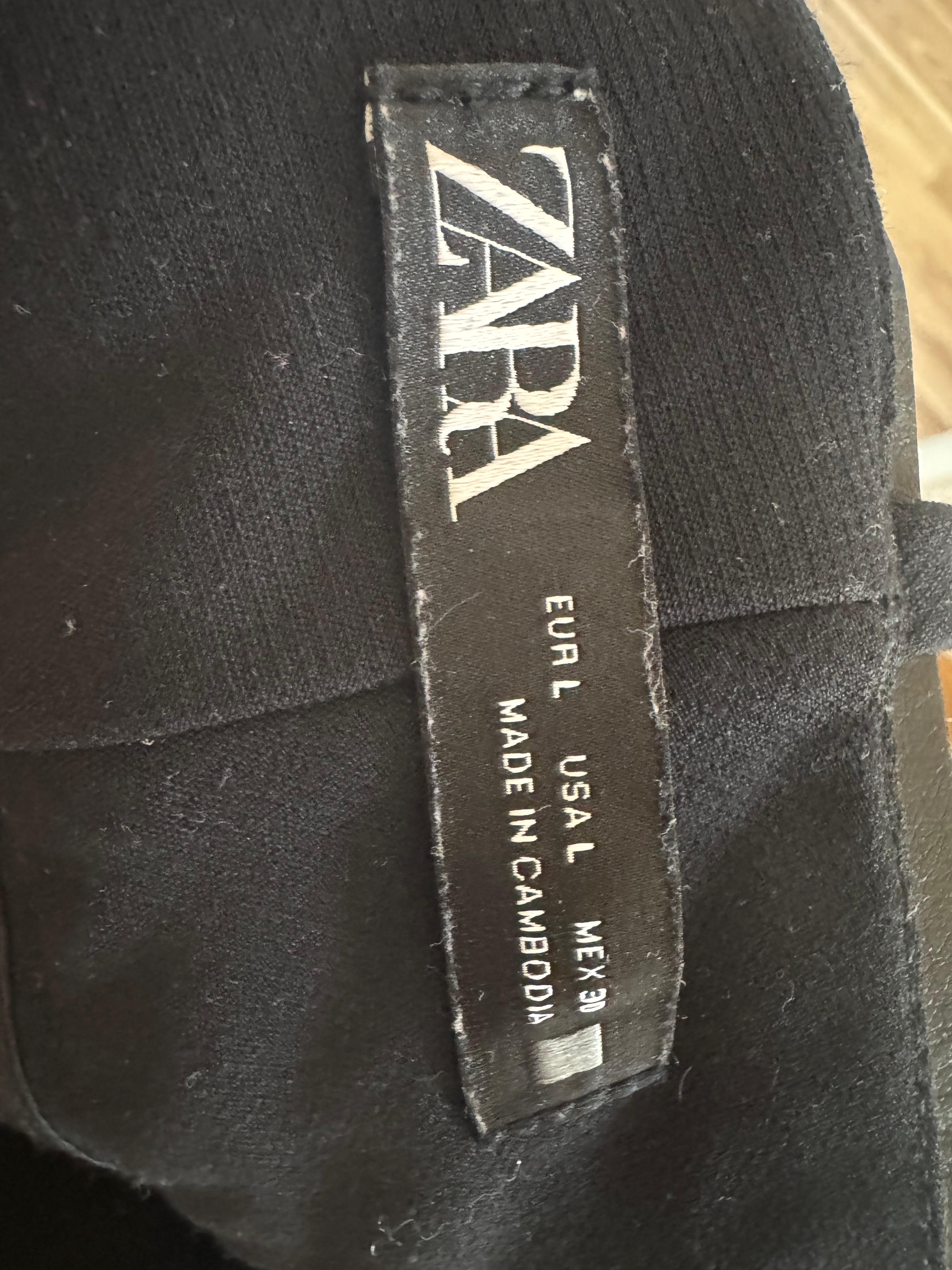 ZARA Paperbag Trousers – Black, Size L, with Belt, Very Good Condition