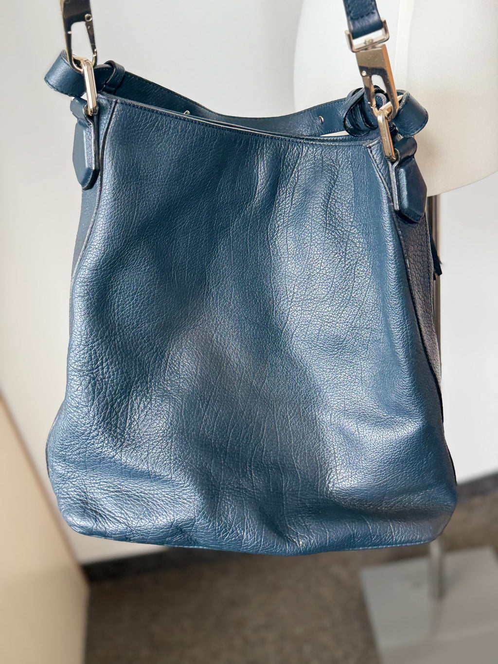 Coccinelle Pebbled Leather Hobo Bag, Medium, Dark Petrol Green