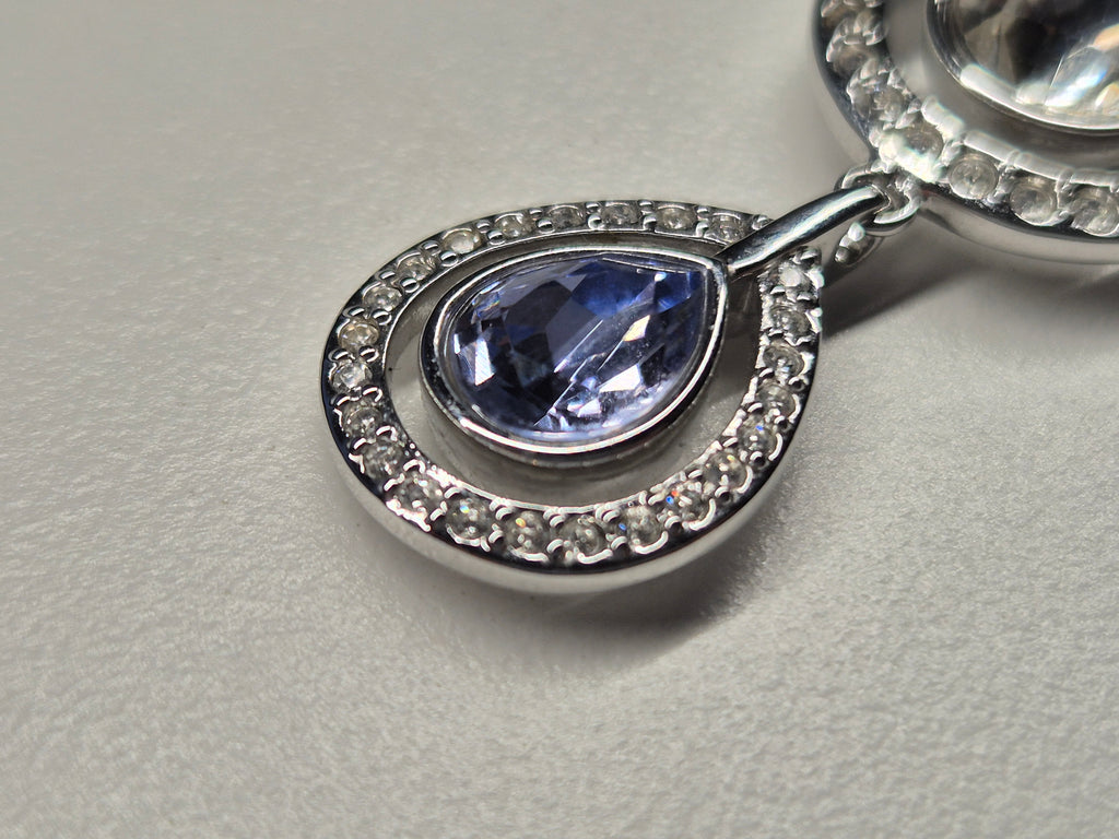 Swarovski Double Teardrop Necklace | Silver Tone, Purple & Aqua Crystals | Very Good