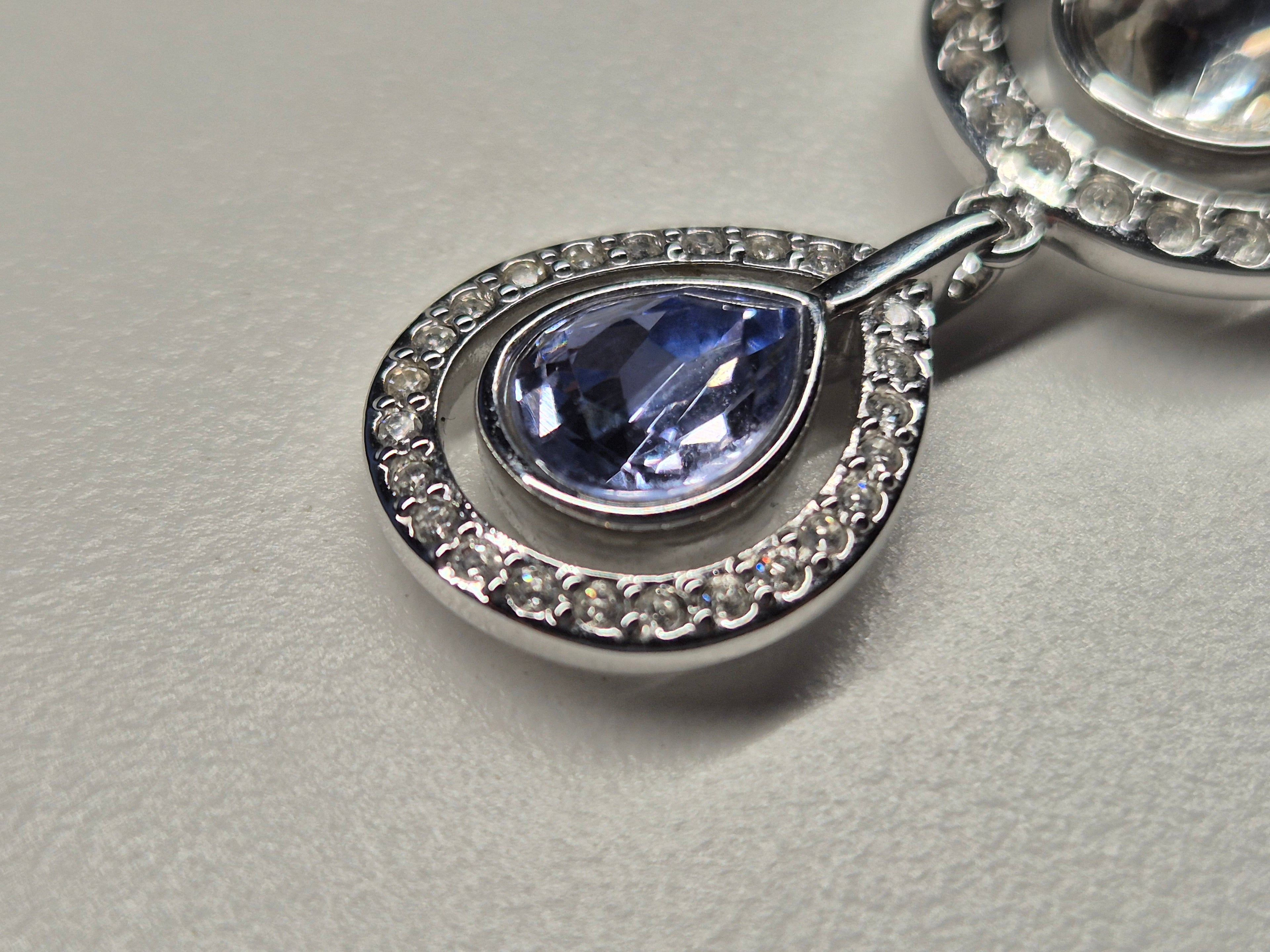Swarovski Double Teardrop Necklace | Silver Tone, Purple & Aqua Crystals | Very Good
