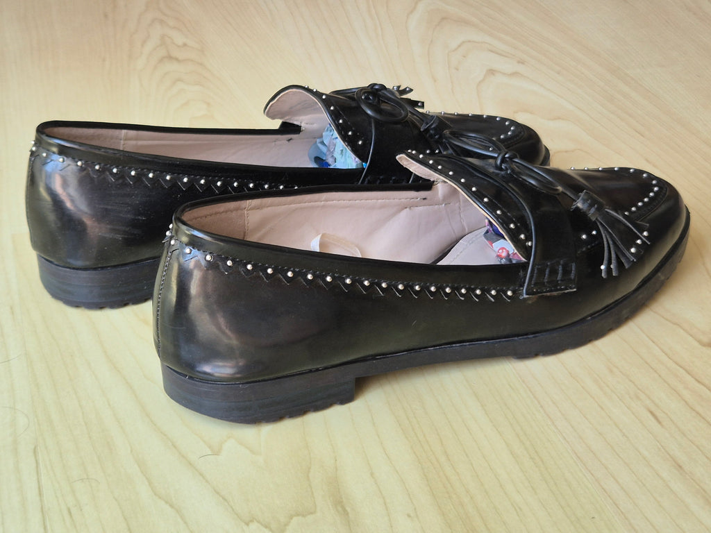 Zara Studded Loafers Black EU 38 Good Condition
