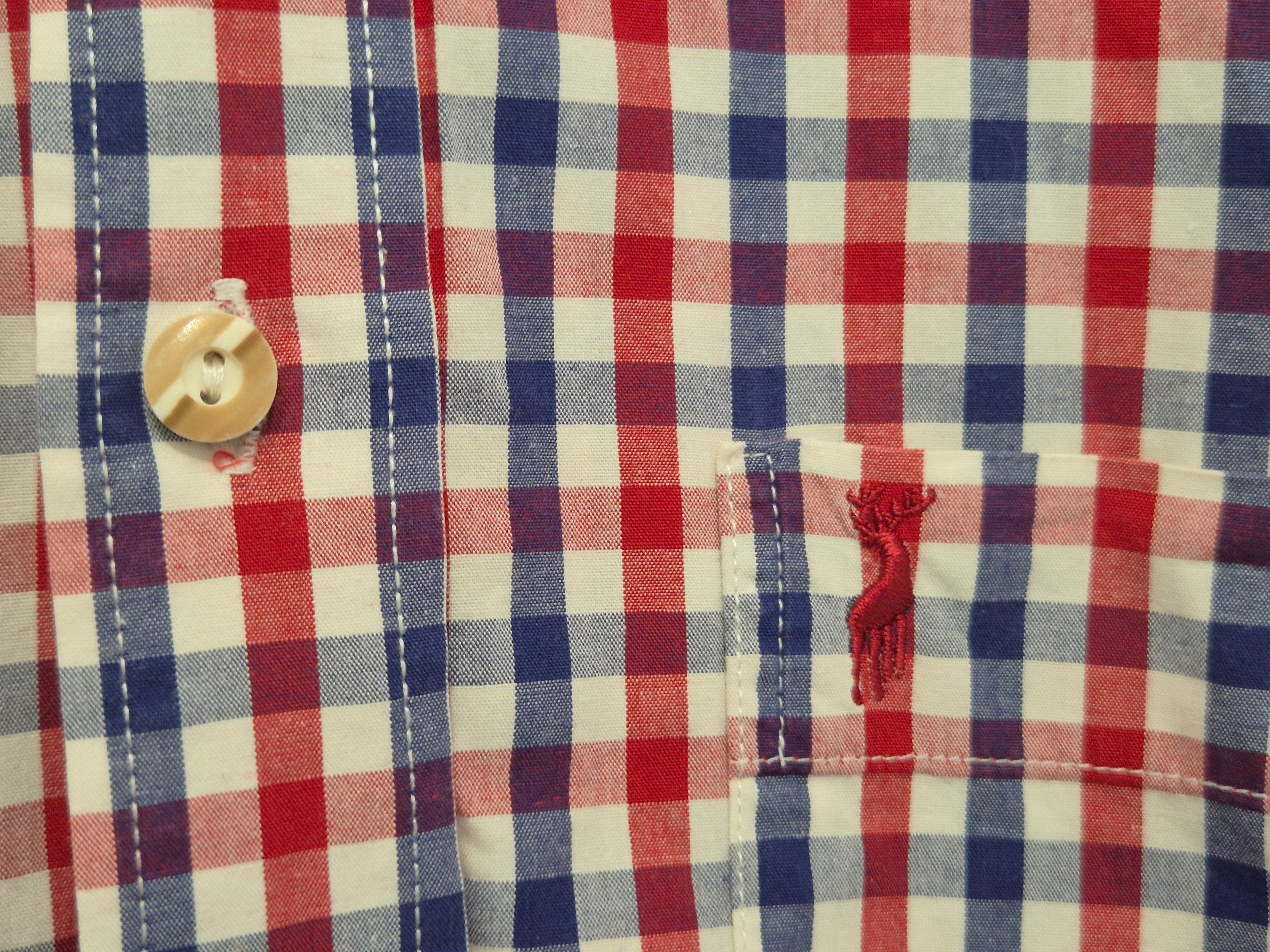 Almsach Trachtenhemd Langarm Baumwolle Karo Rot/Weiß/Blau Gr. S Sehr Gut