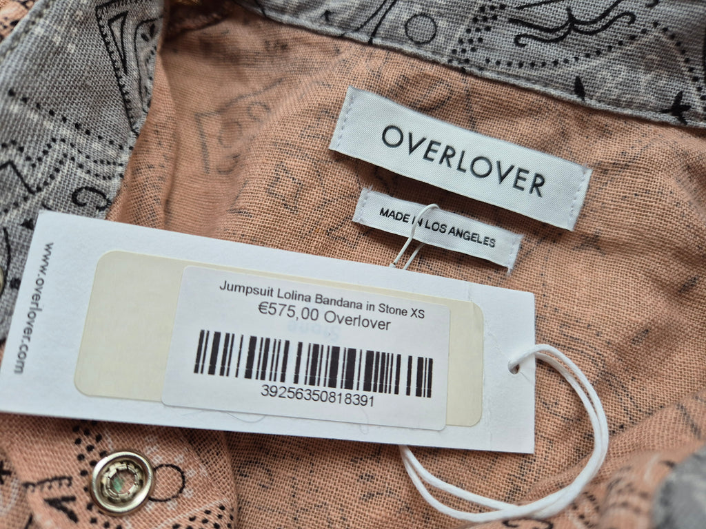 Overlover “Lolina” Jumpsuit Bandana Stone Pink/Gray XS, Like New, NWT