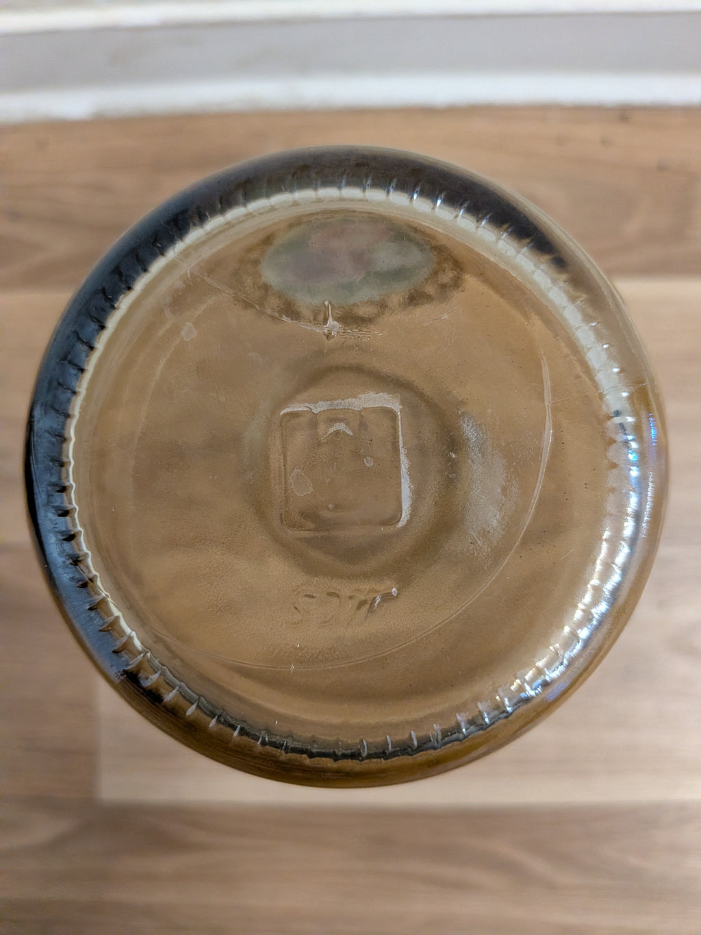 Vintage Glas-Dekanter mit Metalldeckel & Rosendekor, ca. 25 cm, sehr gut