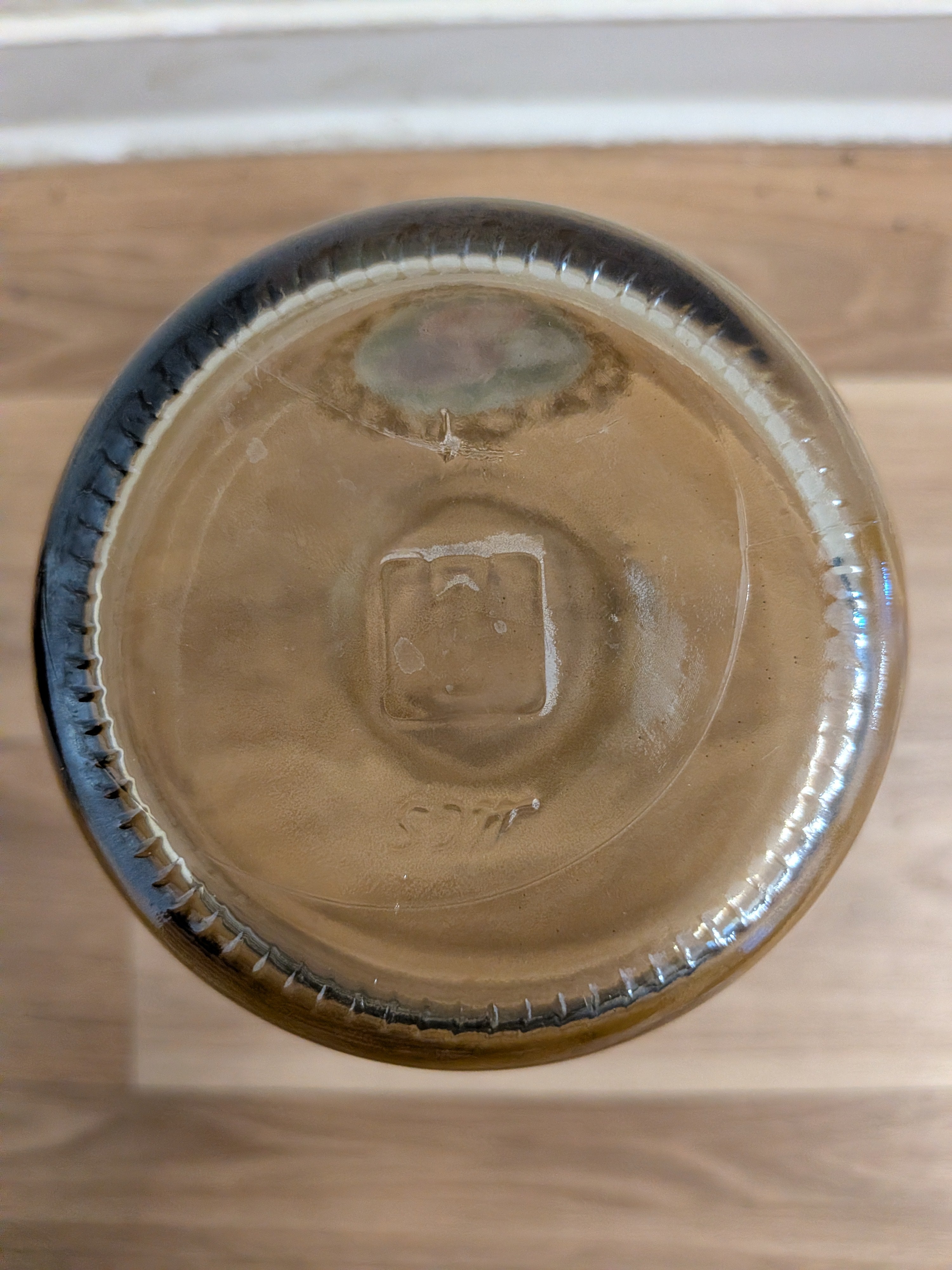 Vintage Glas-Dekanter mit Metalldeckel & Rosendekor, ca. 25 cm, sehr gut