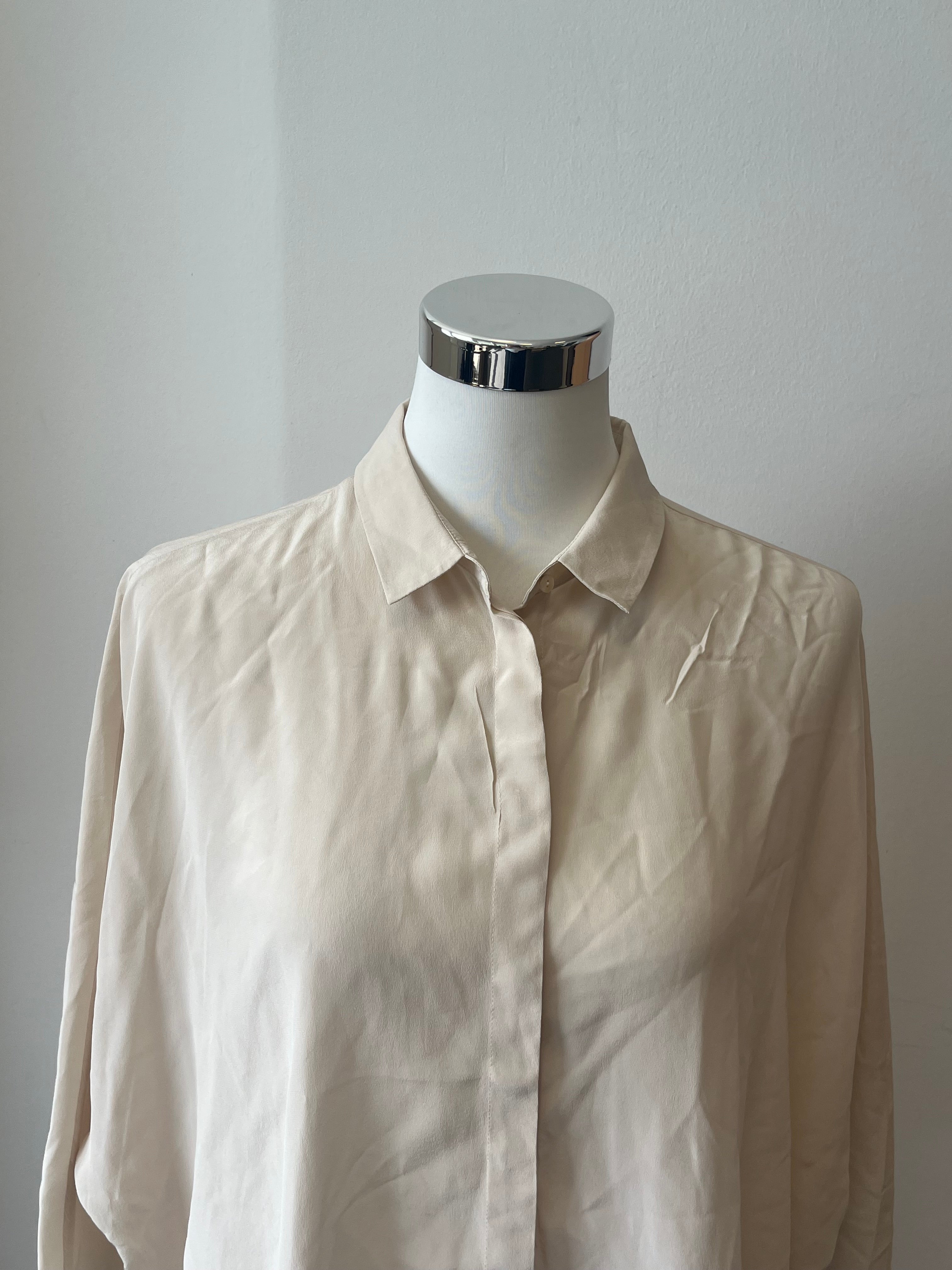 Hauber Loose-Fit Collared Blouse Beige EU 40 Linen-Blend Good Condition