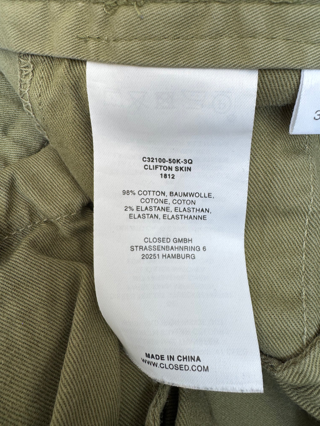 Closed „Clifton Skin“ Herren Chino W30 Oliv – Guter Zustand