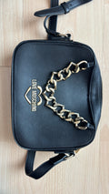 Love Moschino Umhängetasche – Synthetikleder, Schwarz, Goldkette, Medium, gebraucht