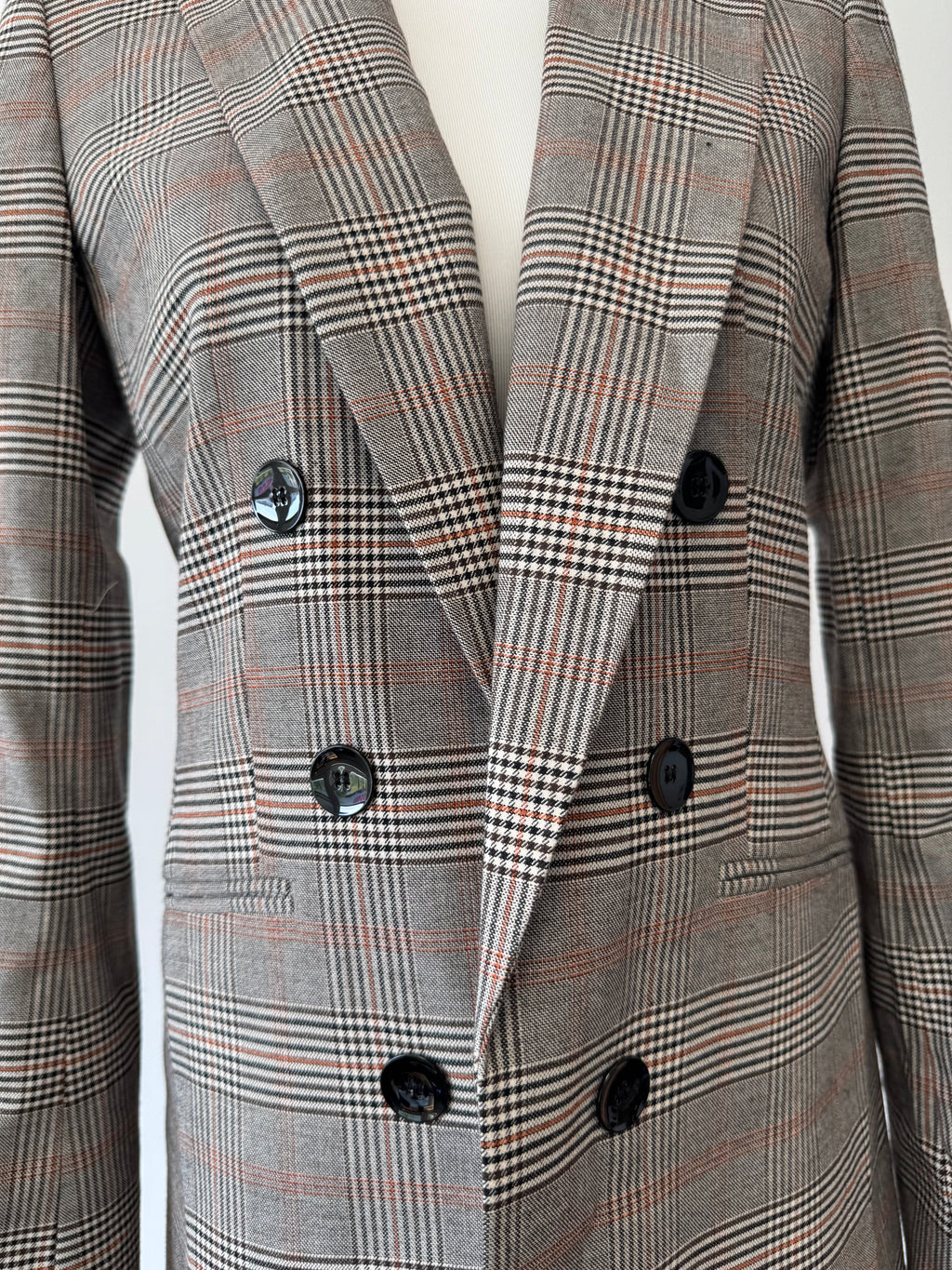 Bar III Glen Plaid Doppelreihiger Blazer Braun Check Gr. S – Wie Neu