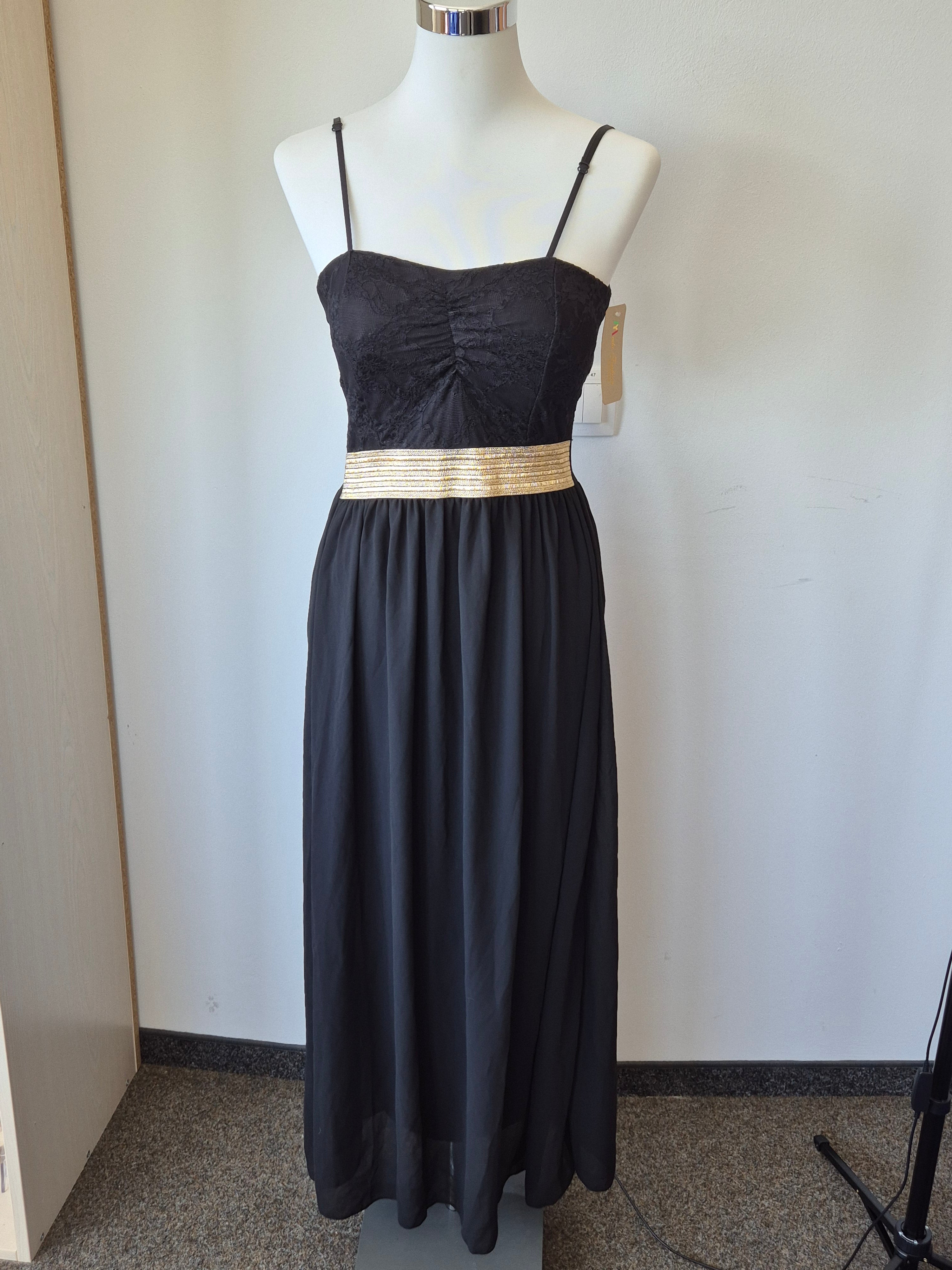 Like New Black & Gold Lace Maxi Dress, Size S, Moda Fashion, NWT