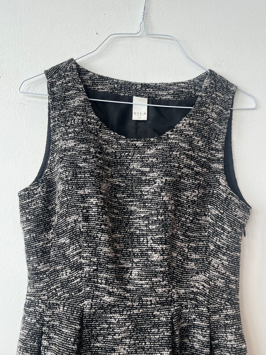 VILA Tweed Dress XS Grey Black | Back Cut-Out | Very Good Condition