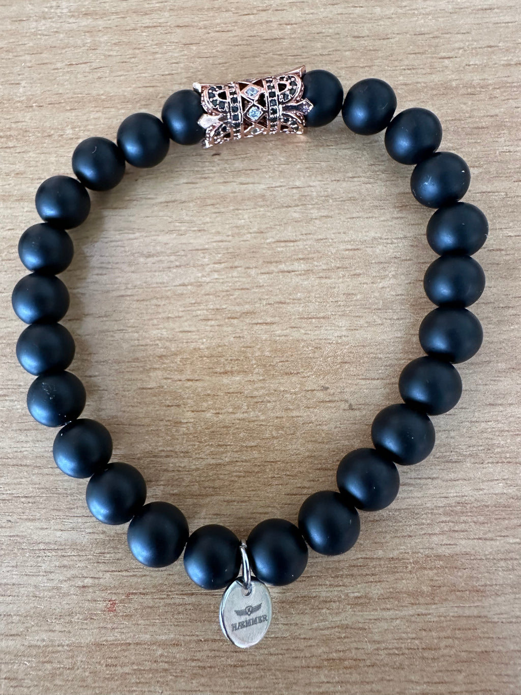 HAEMMER Germany Onyx Armband – Mattschwarz & Roségold, wie neu, verstellbar