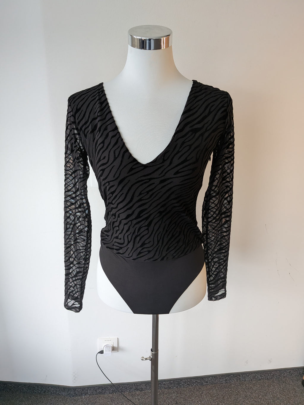 Desigual Zebra Mesh Bodysuit – Black, Size M, Very Good Condition