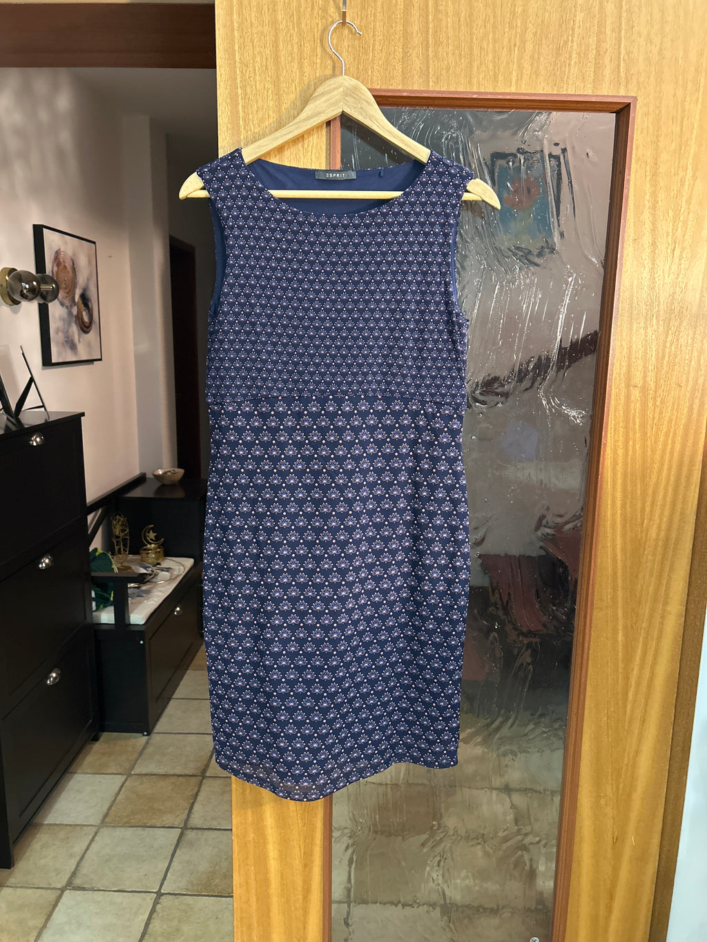 Esprit Sleeveless Shift Dress, Black Multicolor Pattern, Size M, Very Good