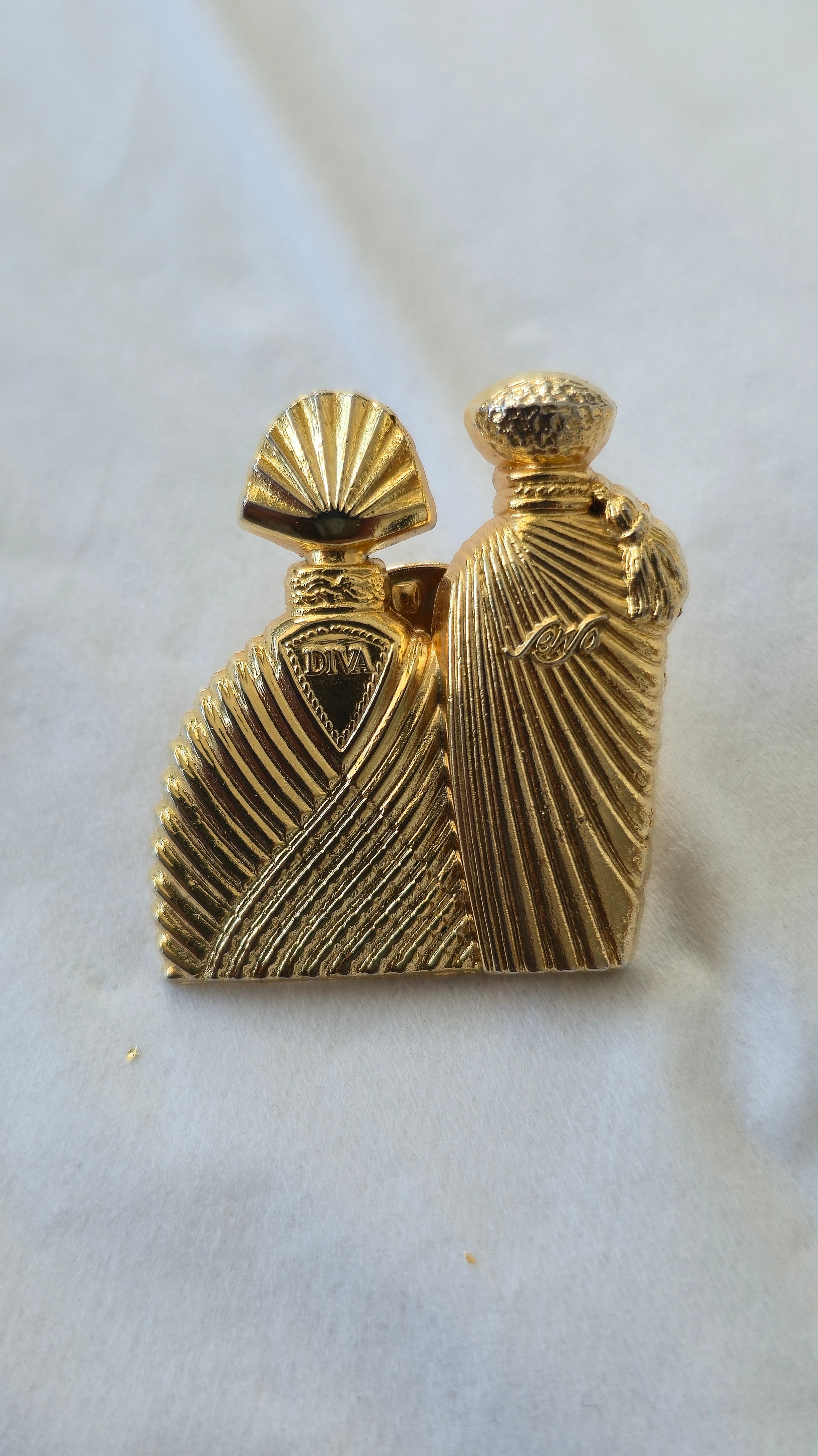 Emanuel Ungaro Vintage Gold Perfume Bottle Brooch, 3cm, Very Good Condition