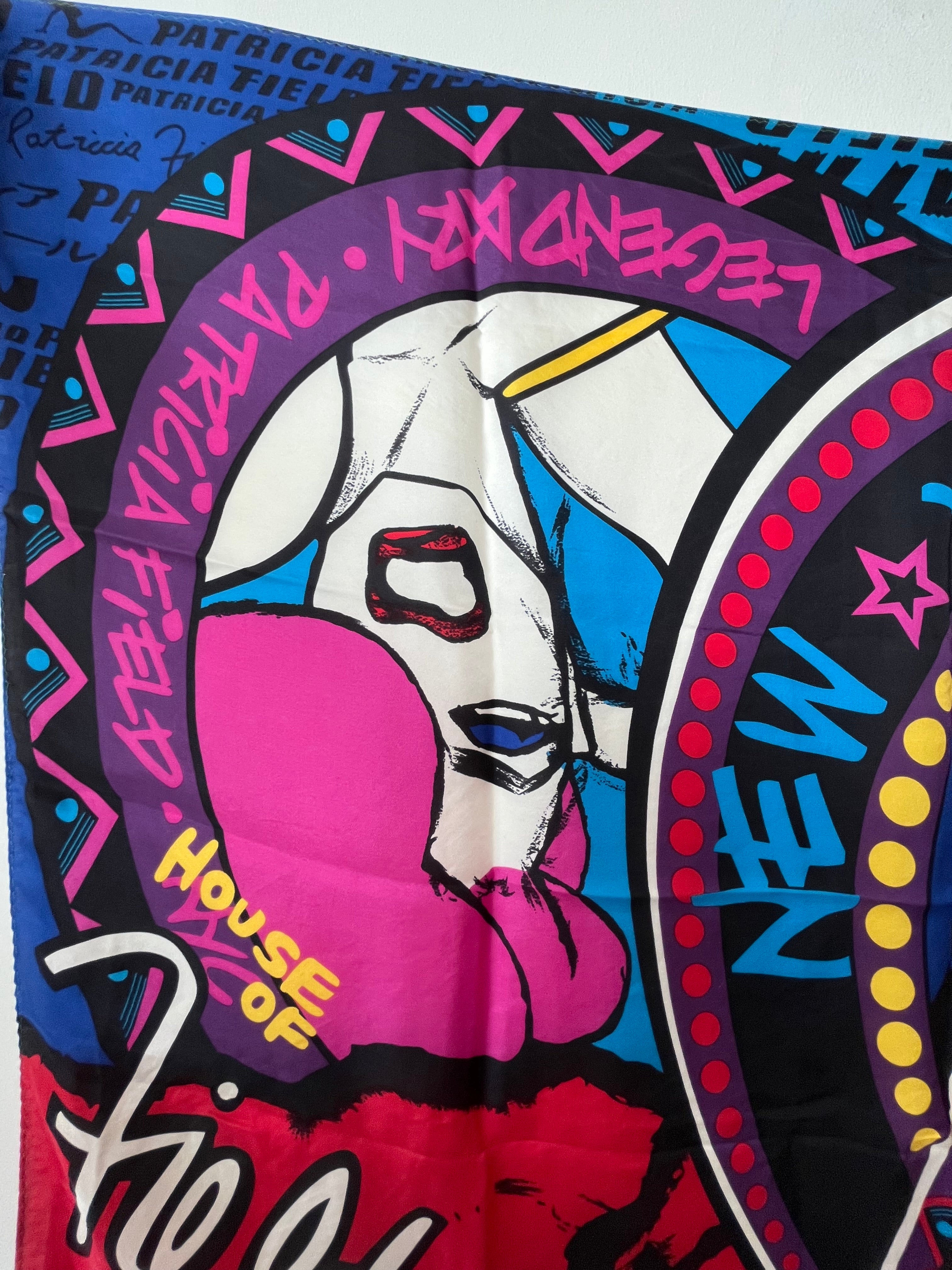 Patricia Field NYC Pop Art Seidenschal ca. 90x90cm Multicolor Sehr Gut