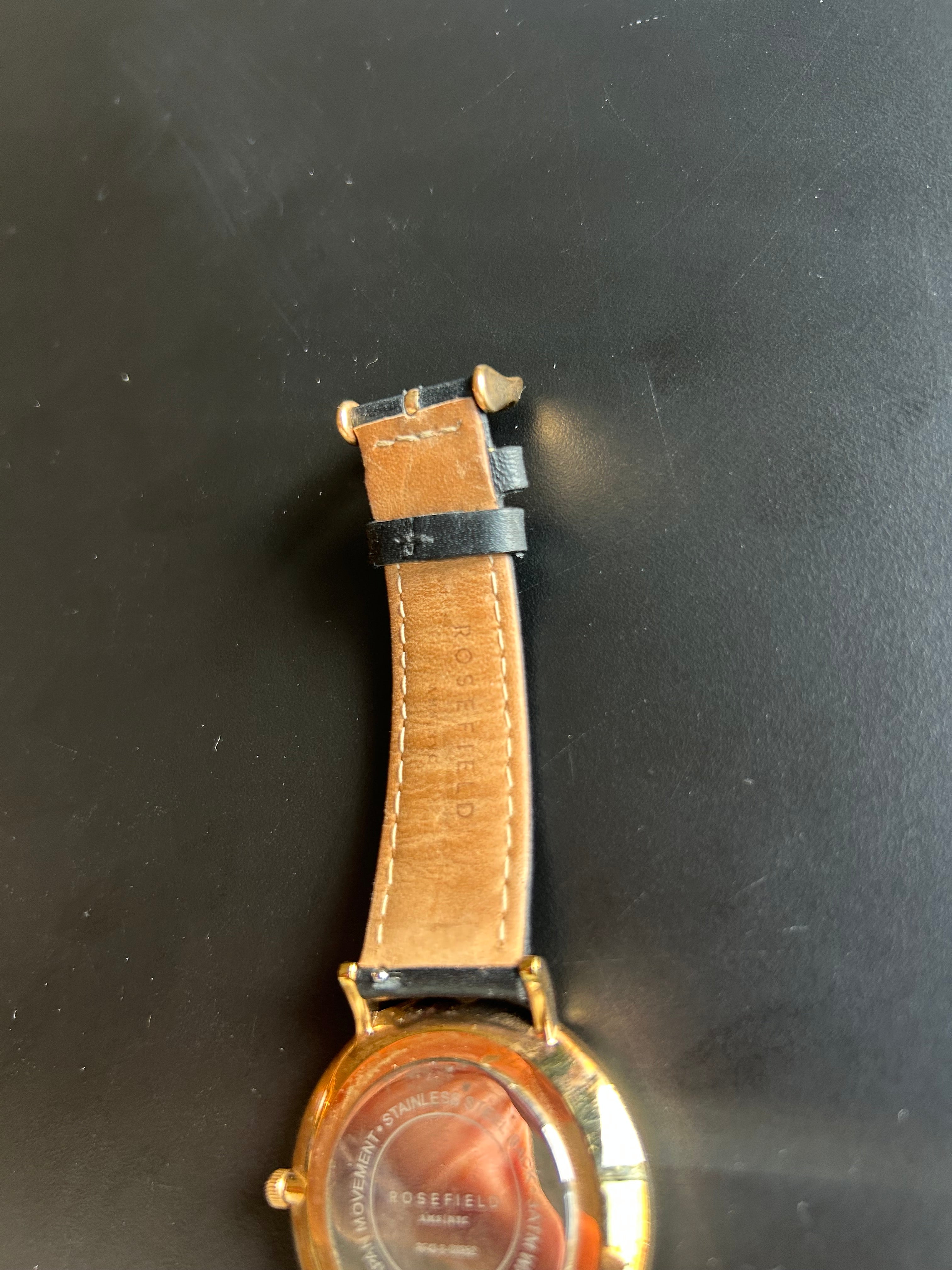 Rosefield The Bowery Damen Uhr | 38mm | Schwarz/Gold | Leder | Sehr guter Zustand