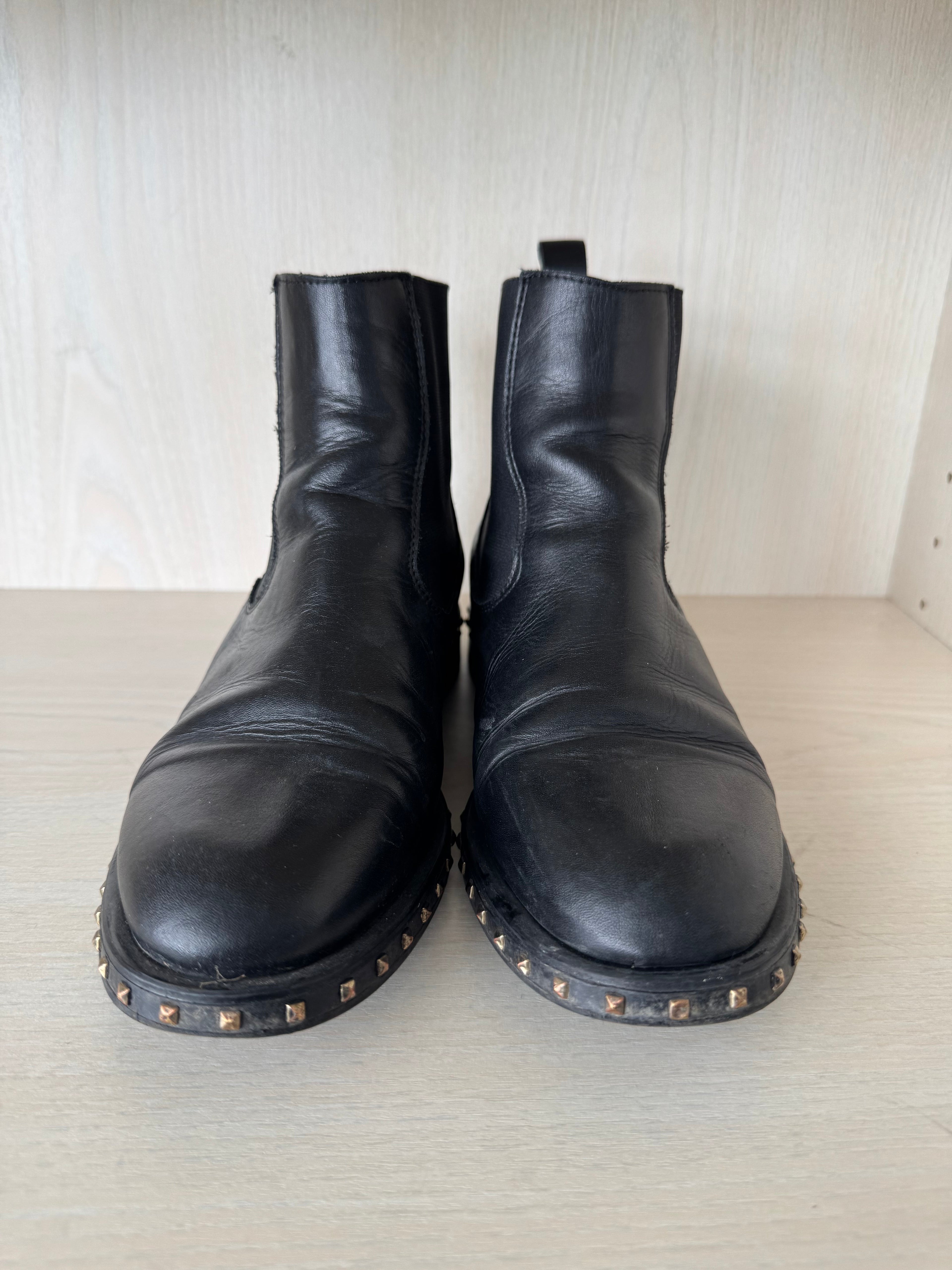 Zahira Leder Chelsea Boots Schwarz Damen Gr. 38, Nieten, Guter Zustand
