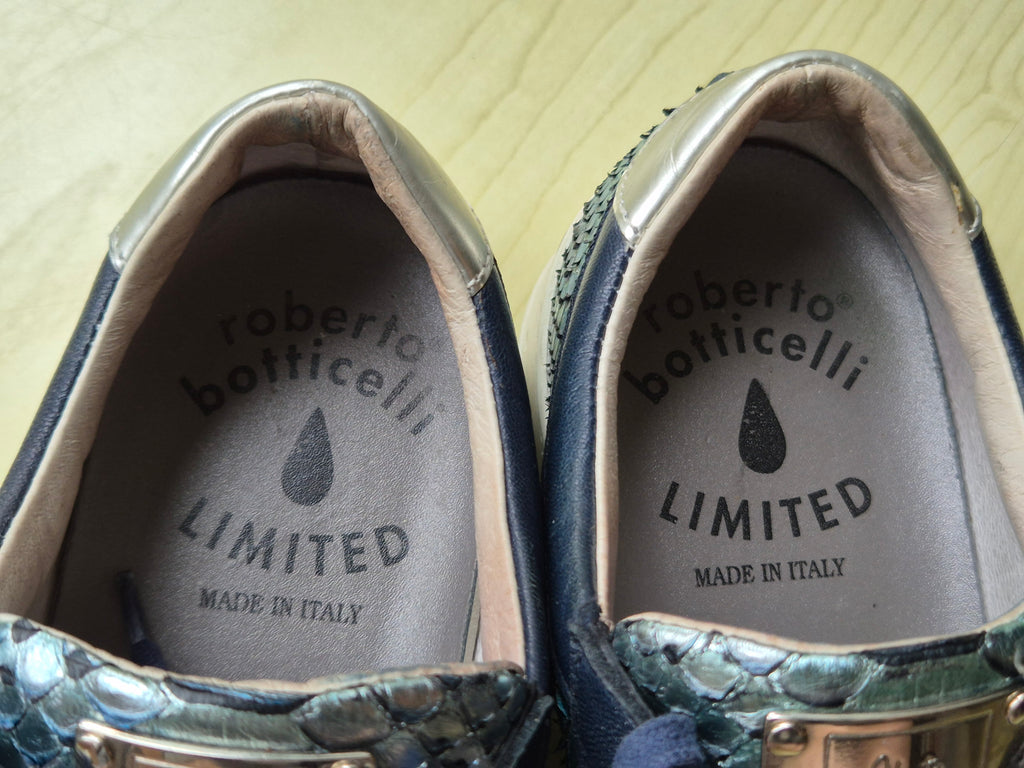 Roberto Botticelli Limited Python-Leder Sneakers Blau/Aqua Gr. 38, guter Zustand