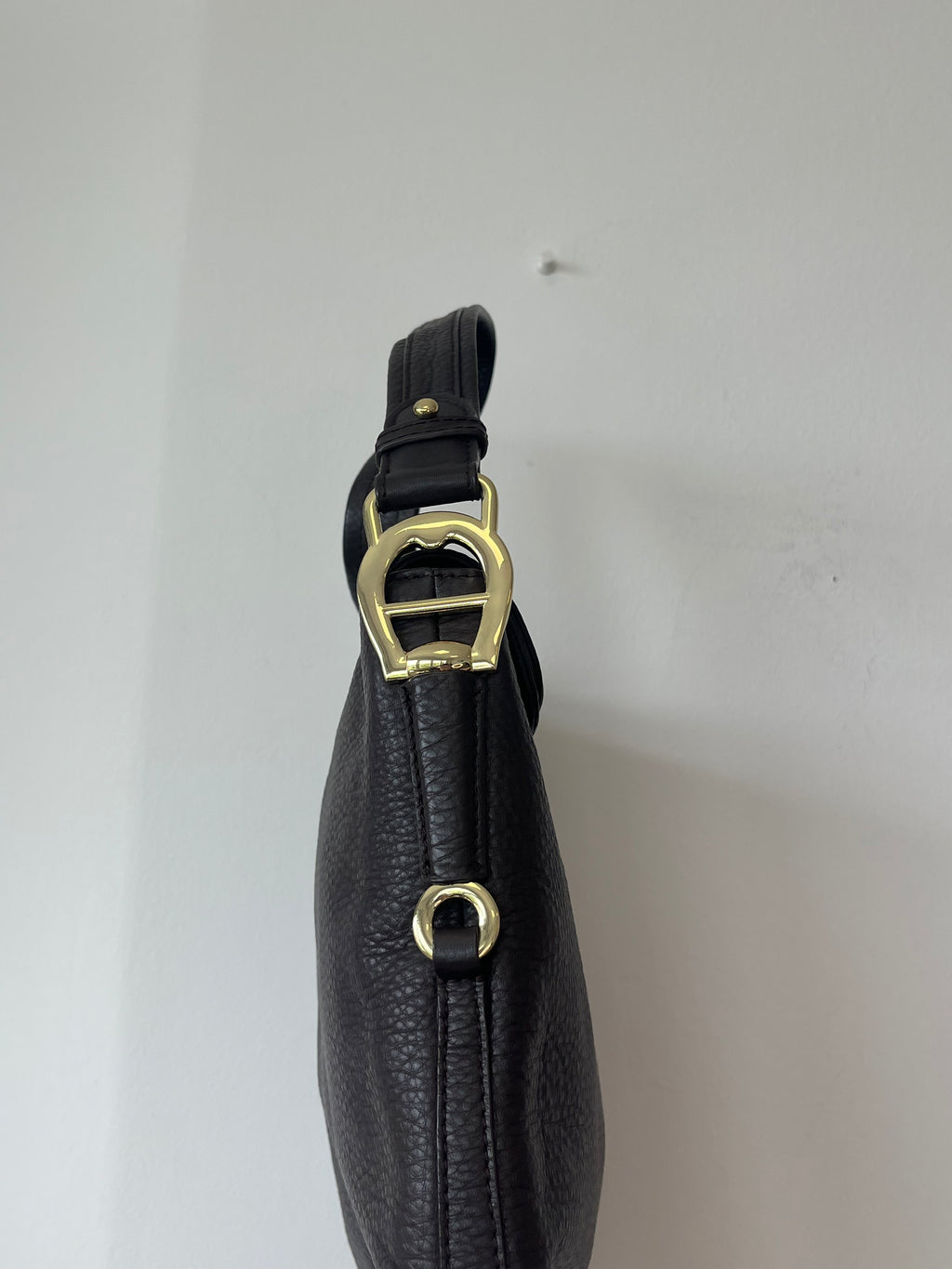 Aigner Lana Shoulder Bag, Espresso Brown Pebbled Leather, Very Good Condition