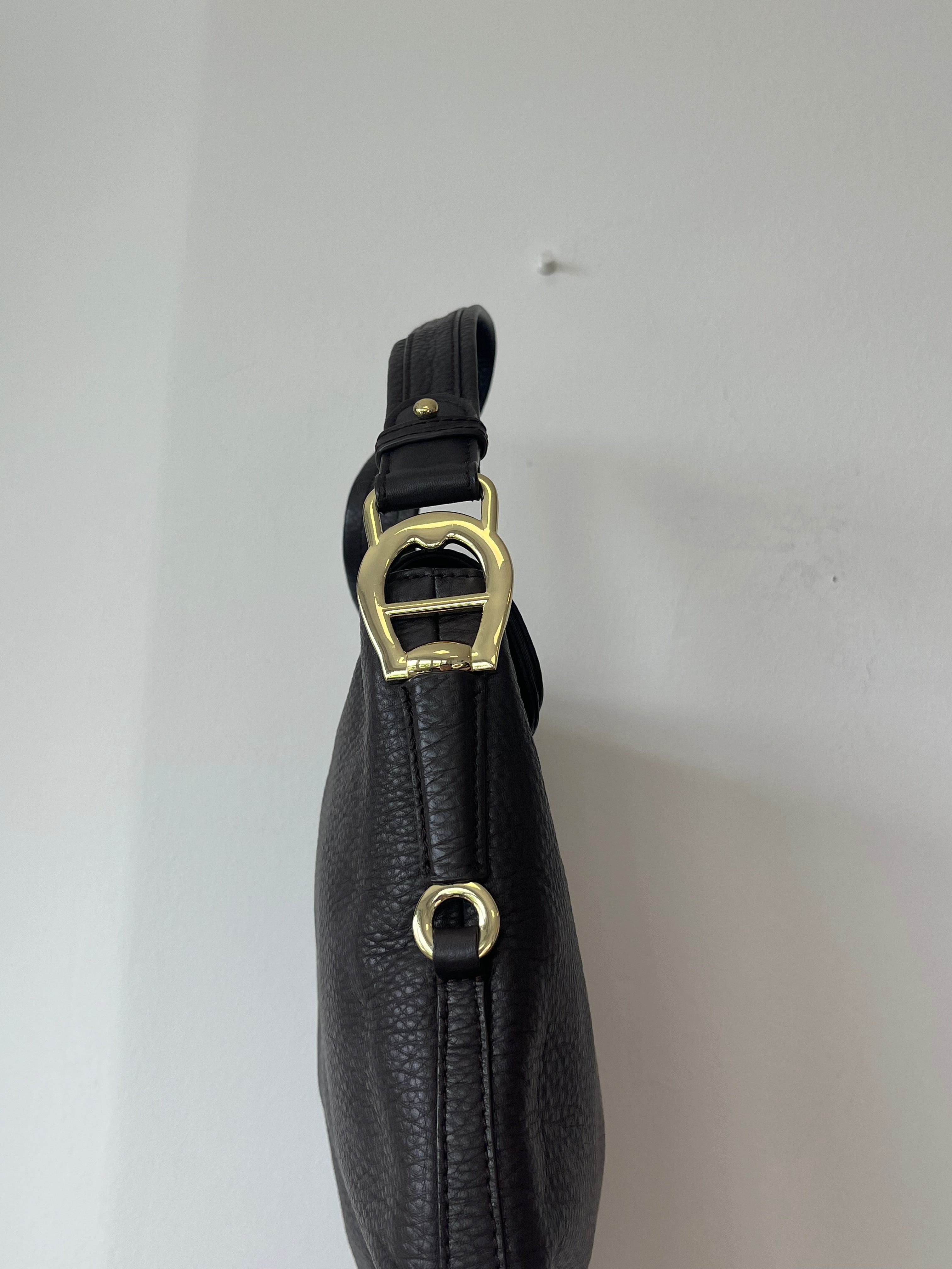 Aigner Lana Shoulder Bag, Espresso Brown Pebbled Leather, Very Good Condition