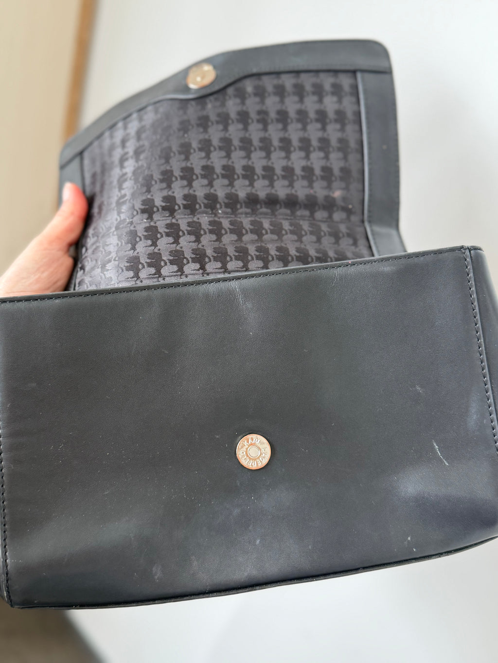 Karl Lagerfeld K/Kuilted Leder Tasche Schwarz, Kette & Schulterriemen, Gut