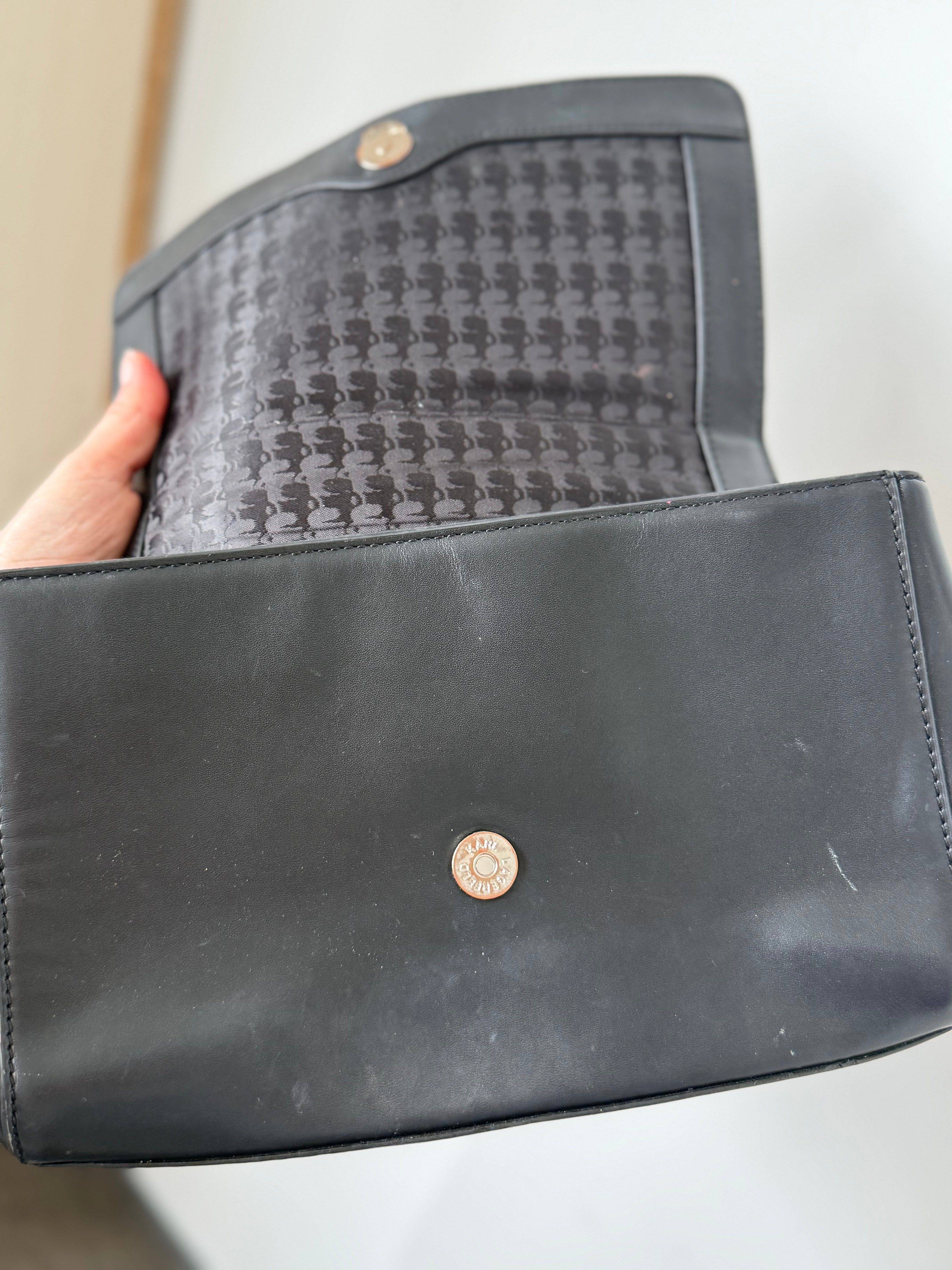 Karl Lagerfeld K/Kuilted Leder Tasche Schwarz, Kette & Schulterriemen, Gut
