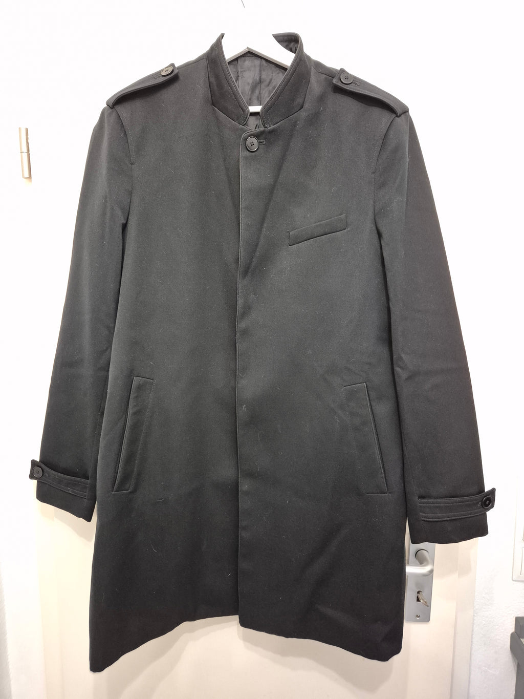 The Kooples Officer Mantel Gr. 52 Schwarz – Stehkragen, gebraucht