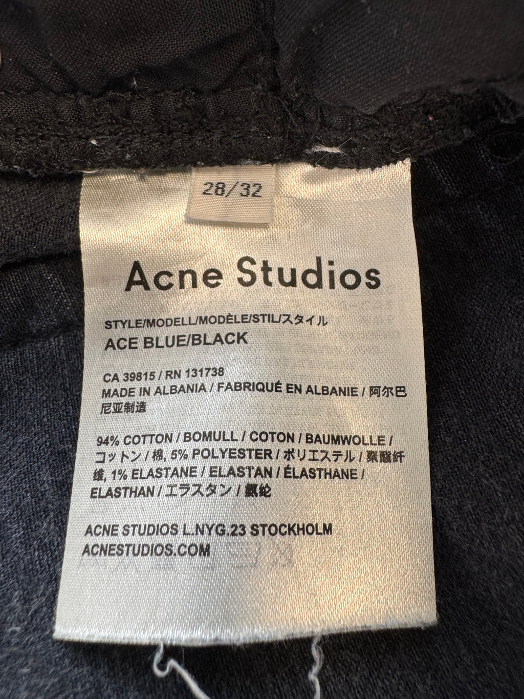 Acne Studios Ace Jeans 28/32 Blau-Schwarz – Guter Zustand