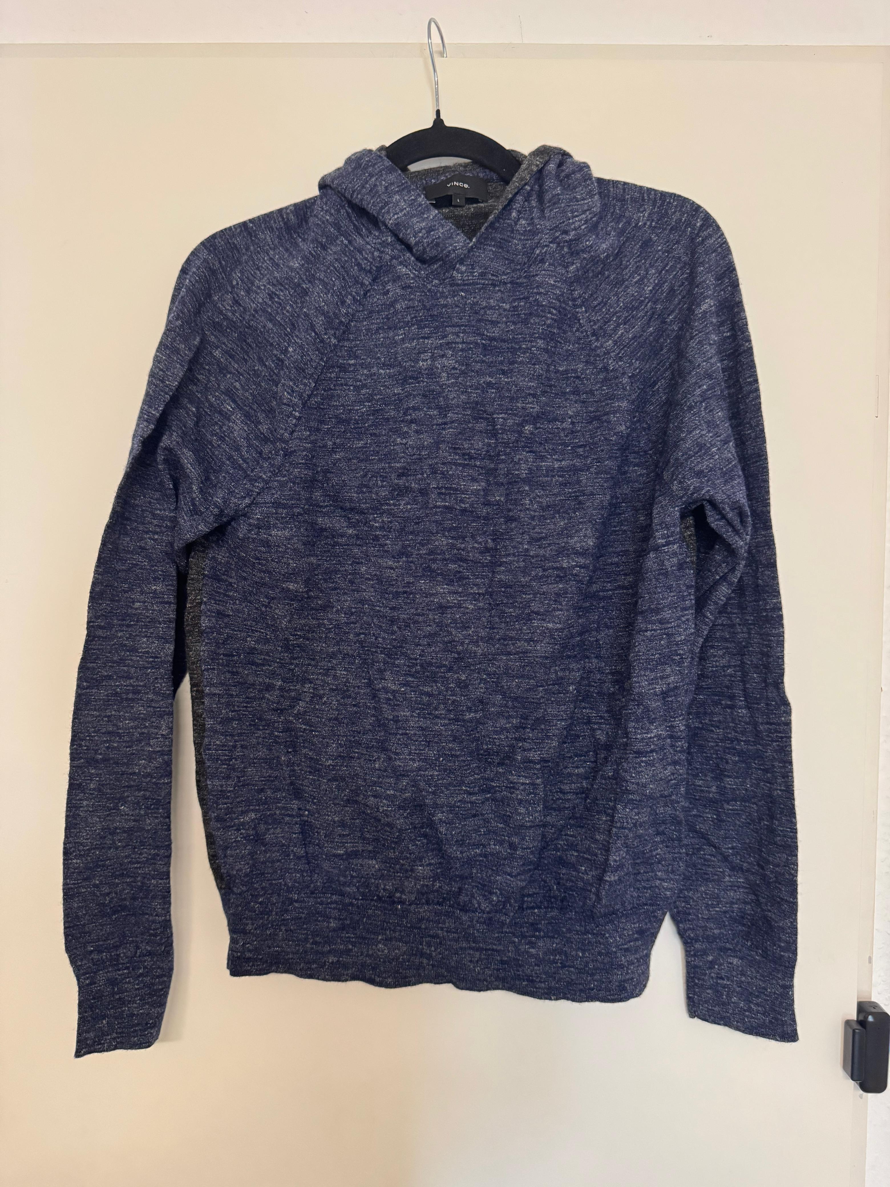 Vince Wool-Linen Hoodie, Large, Blue, Very Good Condition