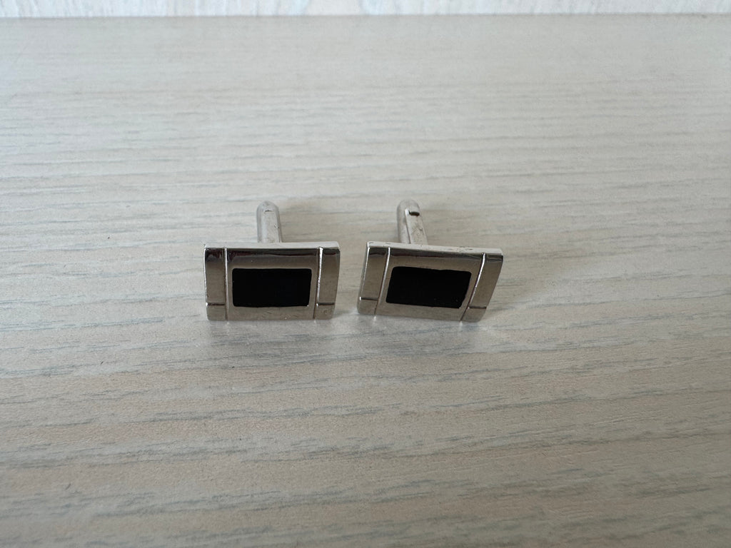 Mya Førn Silver-Tone Cufflinks with Clear Stone | Good | Presentation Box + 3 Sets