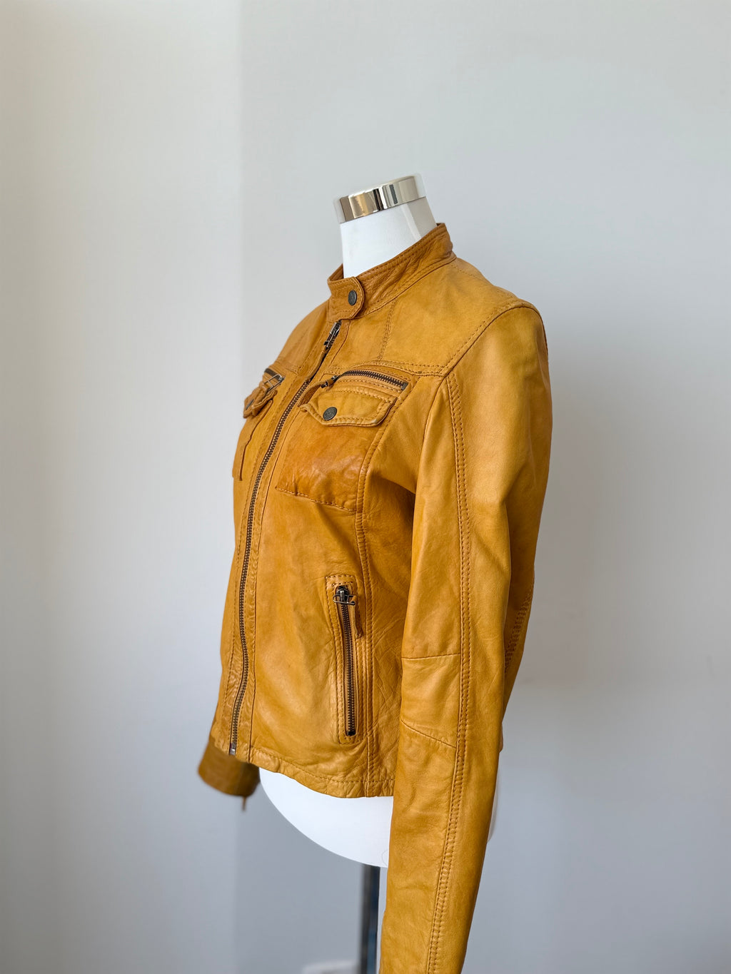 Chevirex Damen Bikerjacke – Echtleder, Gelb, Gr. 36, Guter Zustand