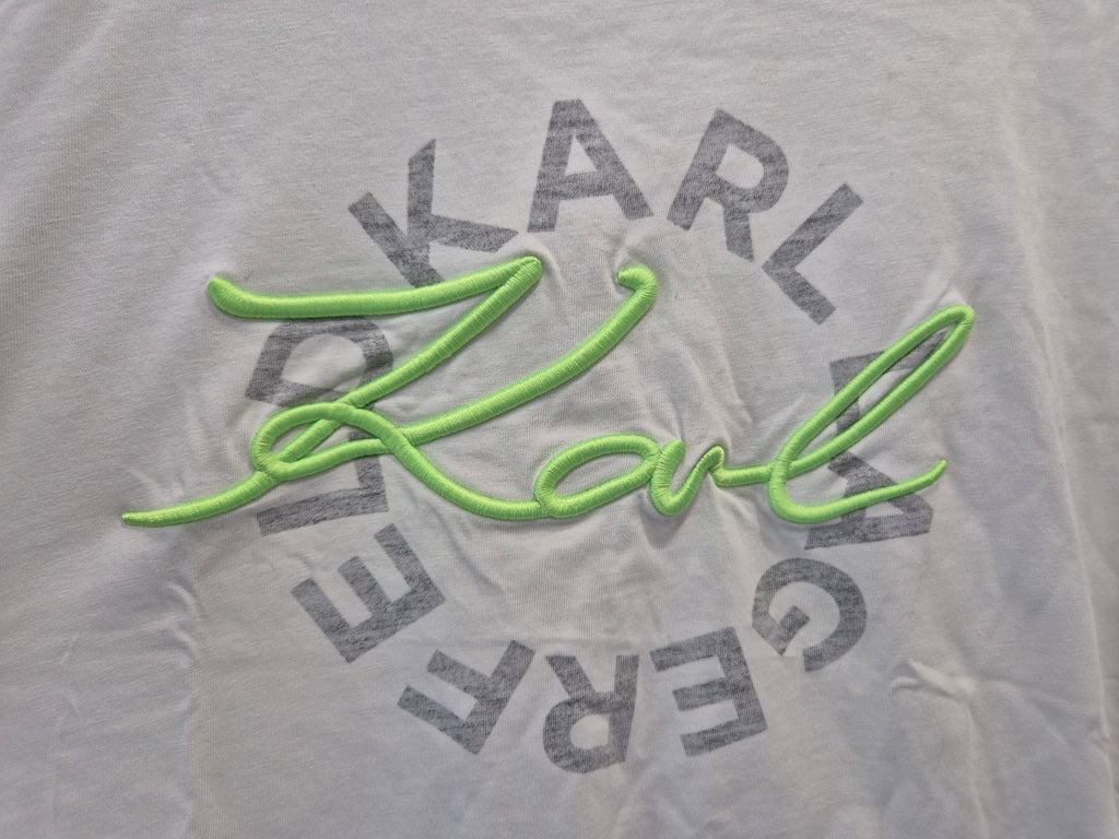 Karl Lagerfeld Karl Logo Tee XS Weiß Neon Grün Guter Zustand