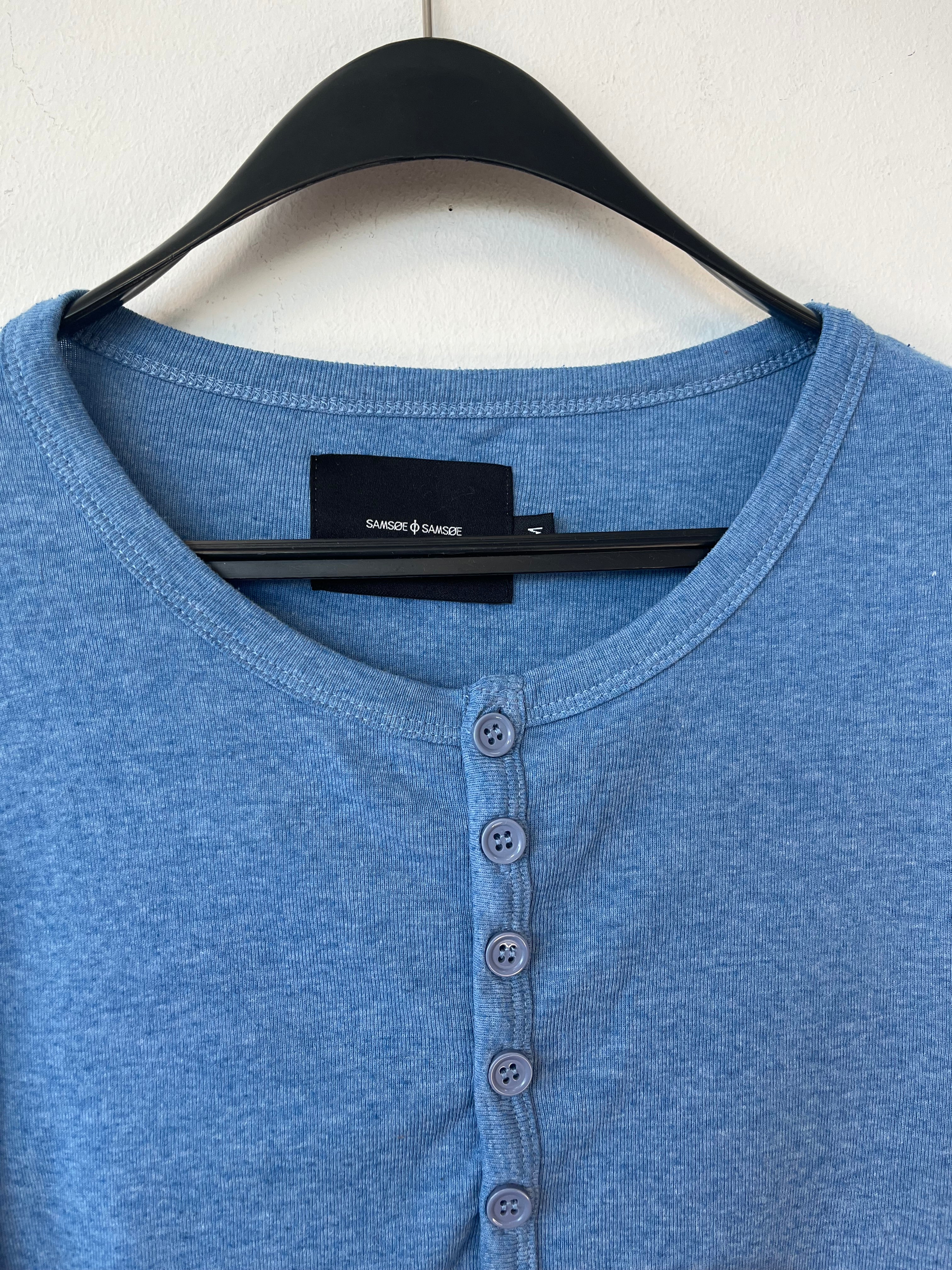 Samsøe Samsøe Men’s Long-Sleeve Henley, Blue, Size M, Very Good