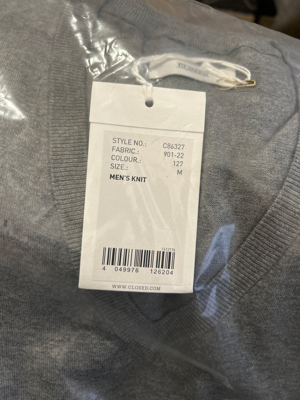BRAND NEW Closed Men’s V-Neck Knit Jumper M Grey NWT