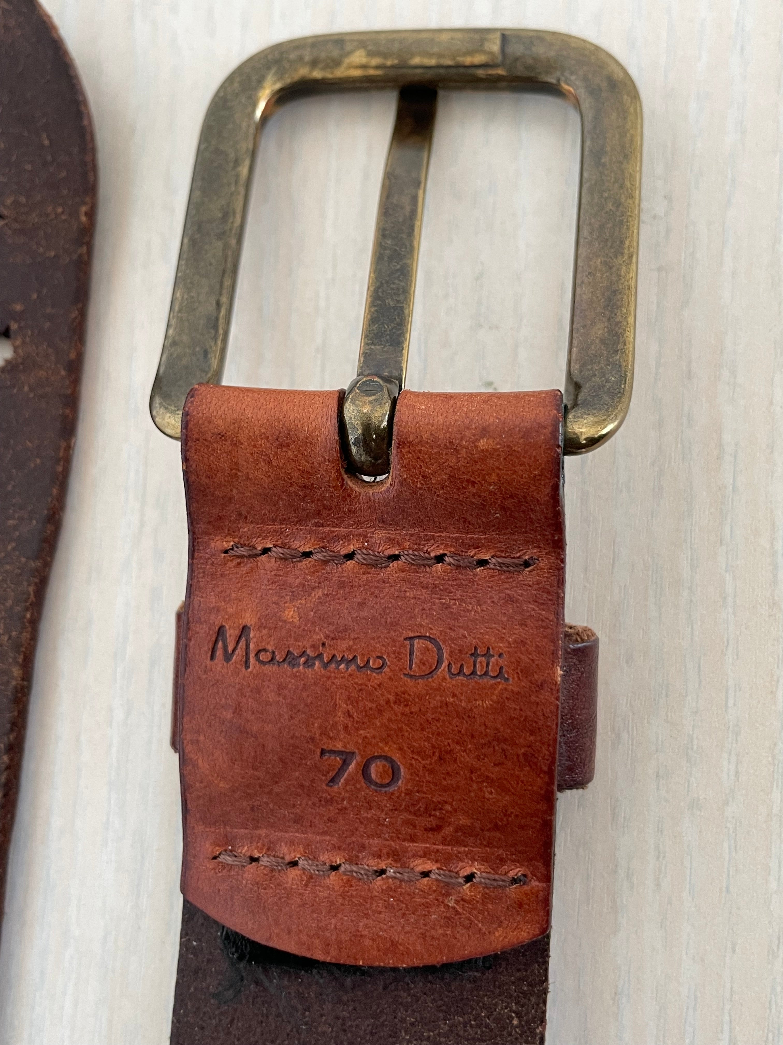 Massimo Dutti handgefertigter Ledergürtel, Größe 70, Messingschnalle, Braun