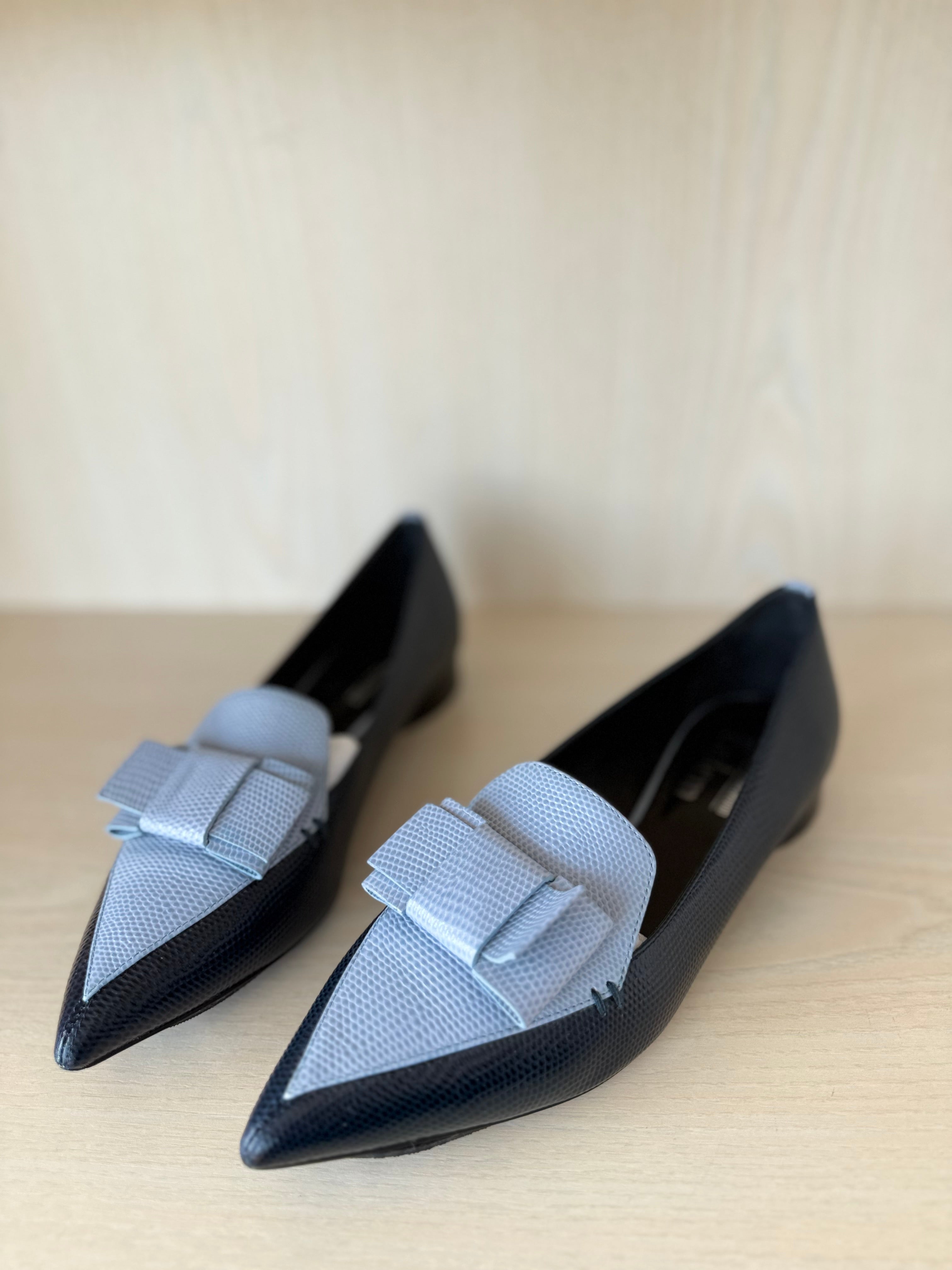 Erdem x Nicholas Kirkwood Bow Loafers | Blue | EU 37.5 | Leather | Very Good