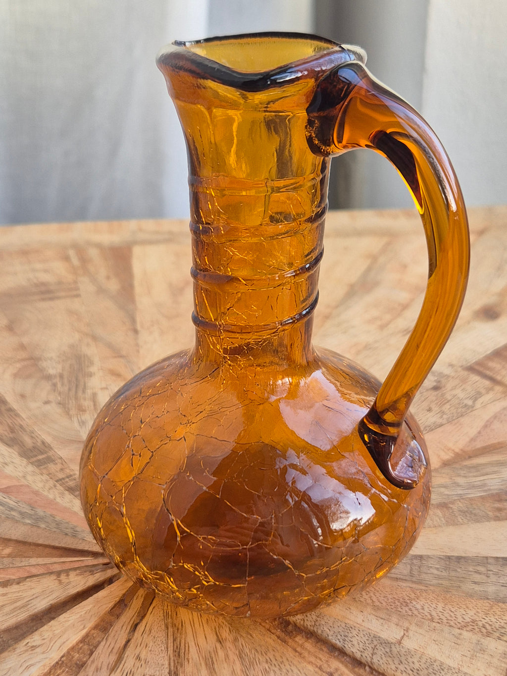Blenko Vintage Amber Crackle Glass Mini Pitcher 13cm | Very Good