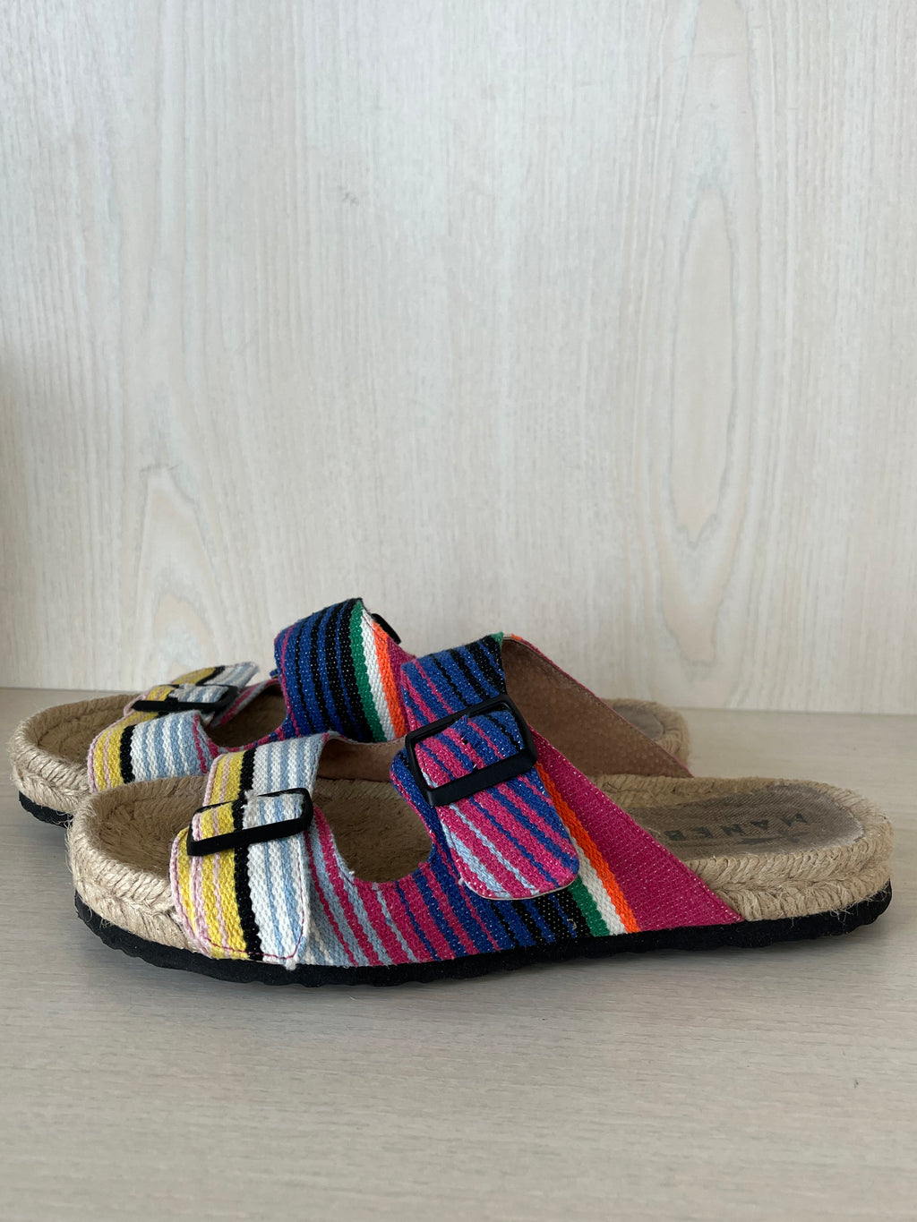 Manebí “Tulum” Espadrille Slides | Bunte Streifen | EU 39 | Guter Zustand