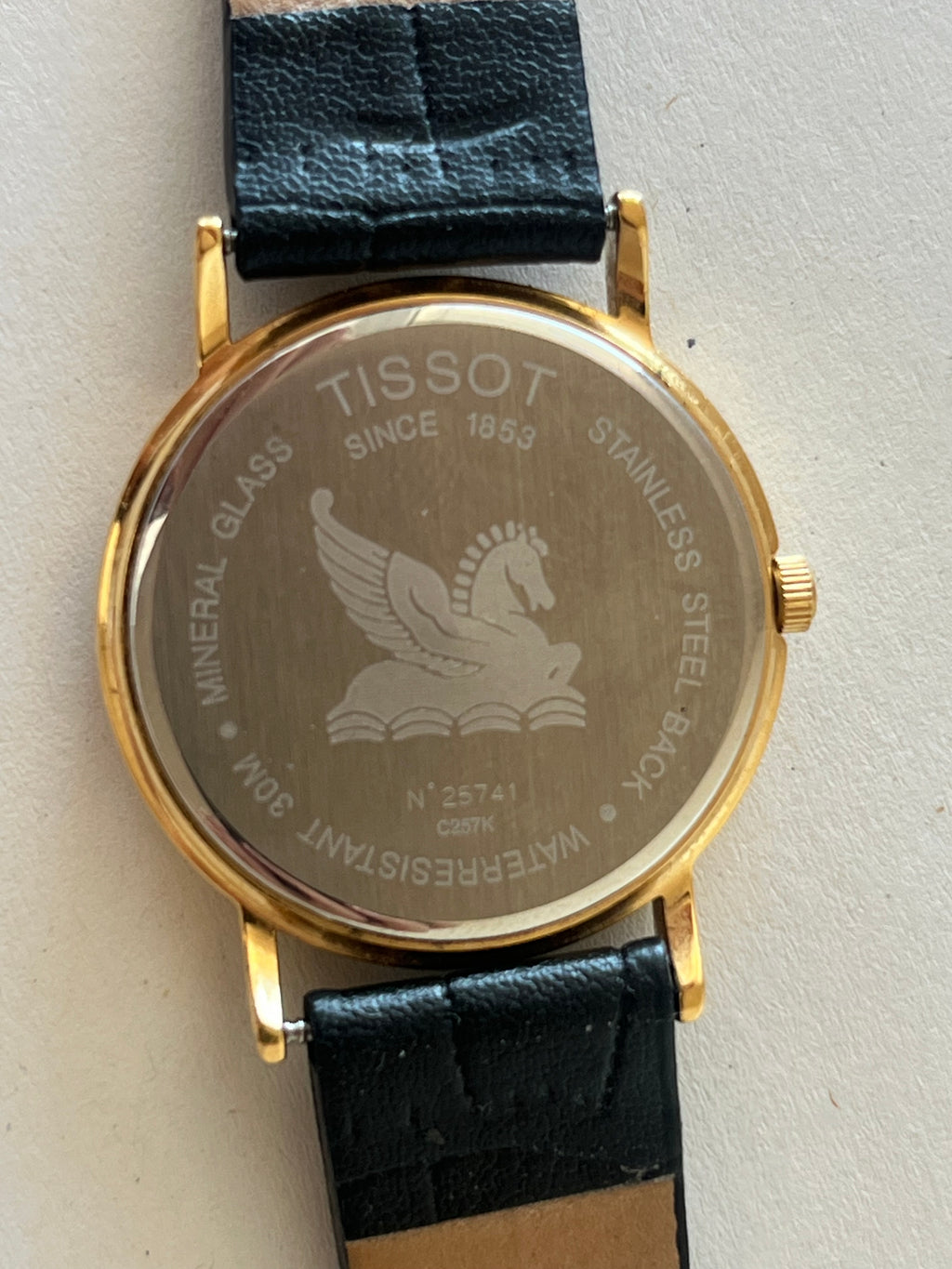 Vintage Tissot Pegasus Quartz 34mm Gold Tone Swiss Dress Watch, Needs Battery