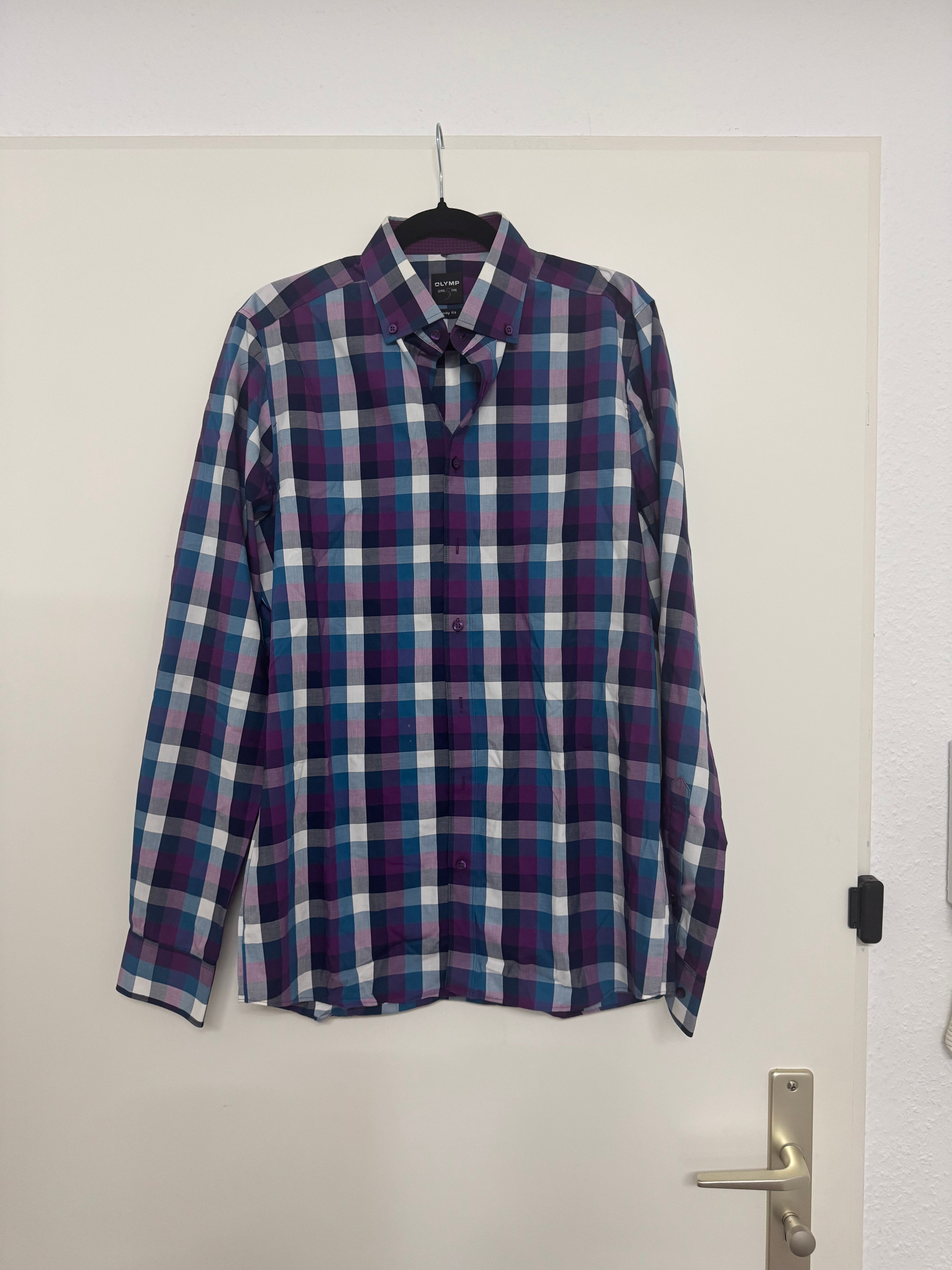 OLYMP Level Five Body Fit Shirt, 39/40, Multicolor Plaid, Good Condition