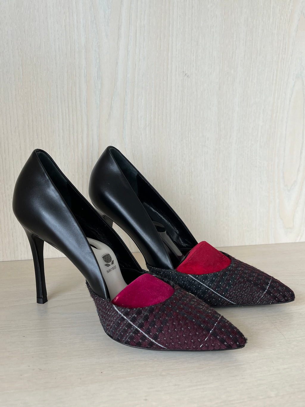 Navyboot Tweed & Leder Pumps 38 Schwarz/Rot | Sehr guter Zustand